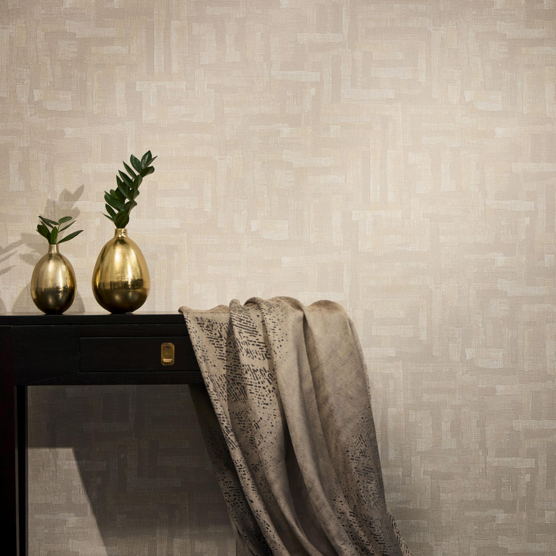 Struktureret tapet med linnedlook Beige Cream - Geometrisk mønster