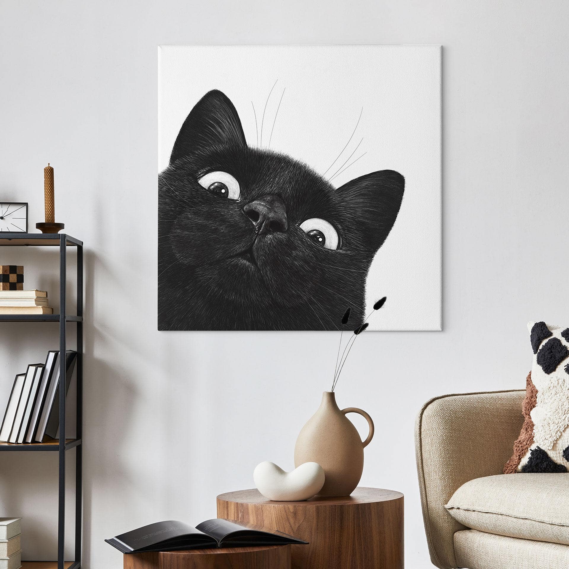 Canvasbillede Sjov sort kat - Korenkova - Kvadratisk