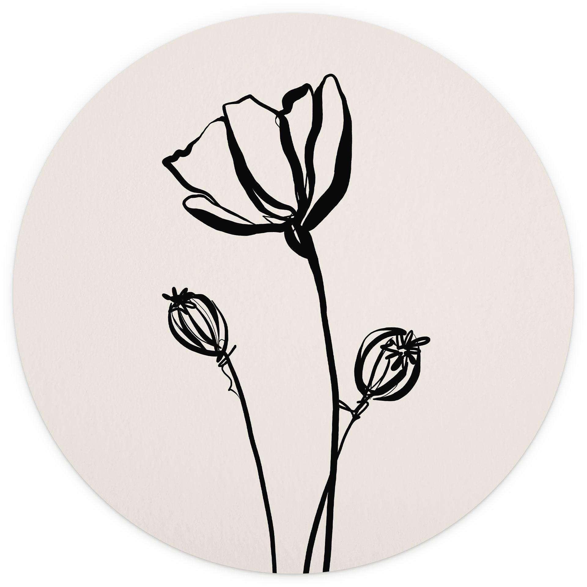 Line Art Poppy Behang - Cats & Dotz - Rond - Zelfklevend/niet-geweven