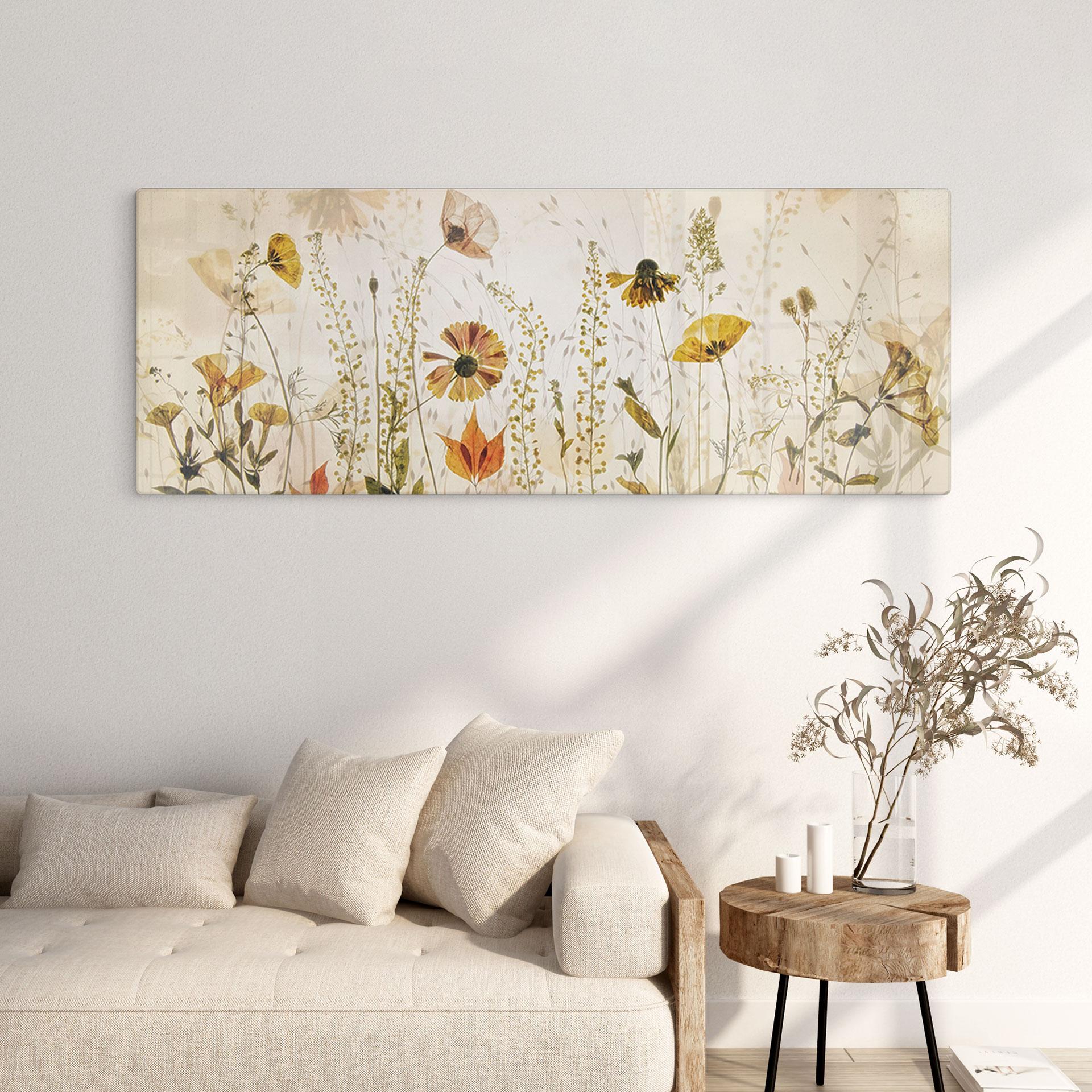 Glasbillede - Vilde engblomster i sollyset - Talen - Panorama