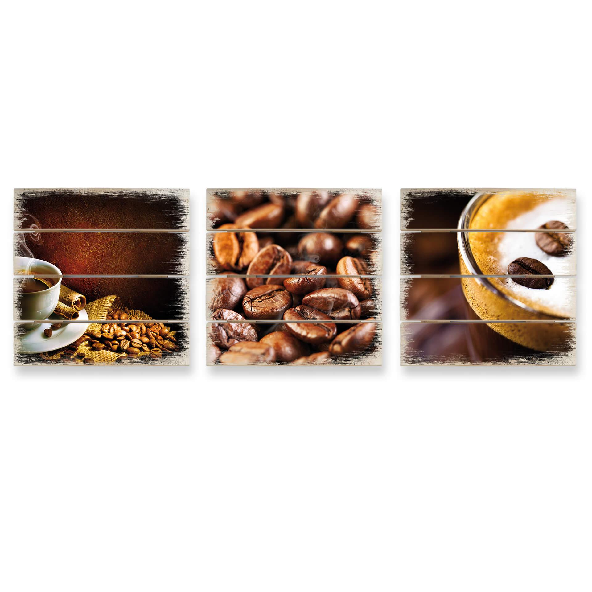Tableau sur bois - Set Café (tryptique)