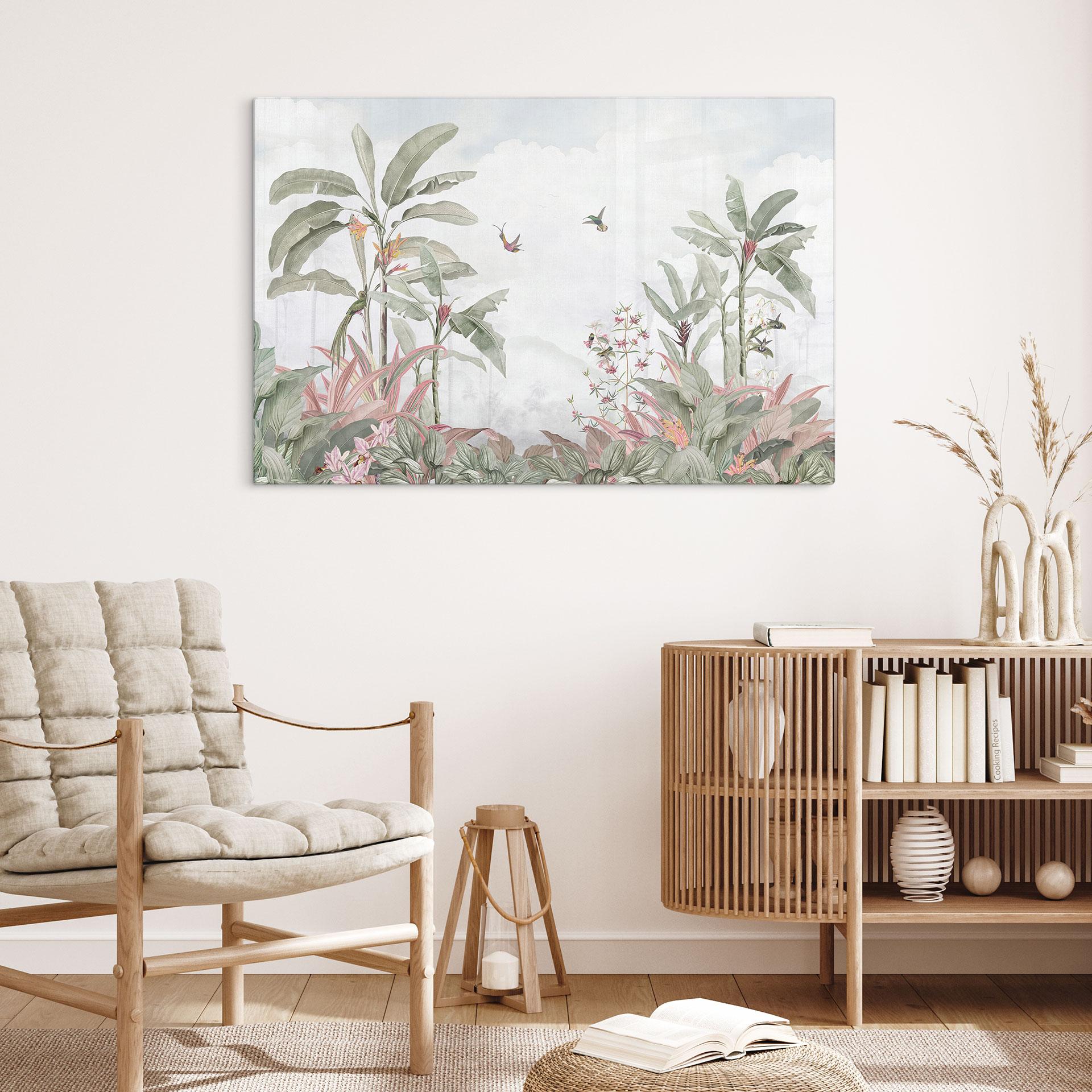 Glasbillede - Tropisk idyl med kolibri blå - Bloomery Decor
