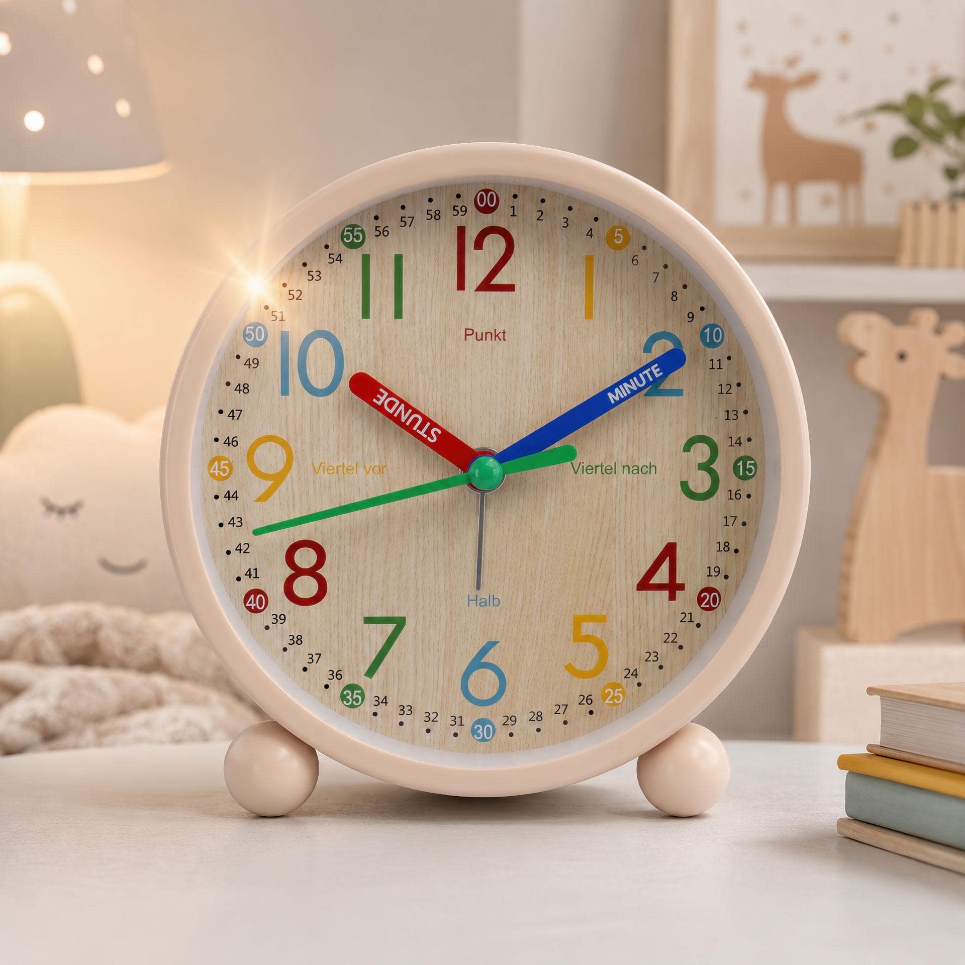Sveglia da tavolo effetto legno con numeri colorati per bambini – 11x12x5 cm