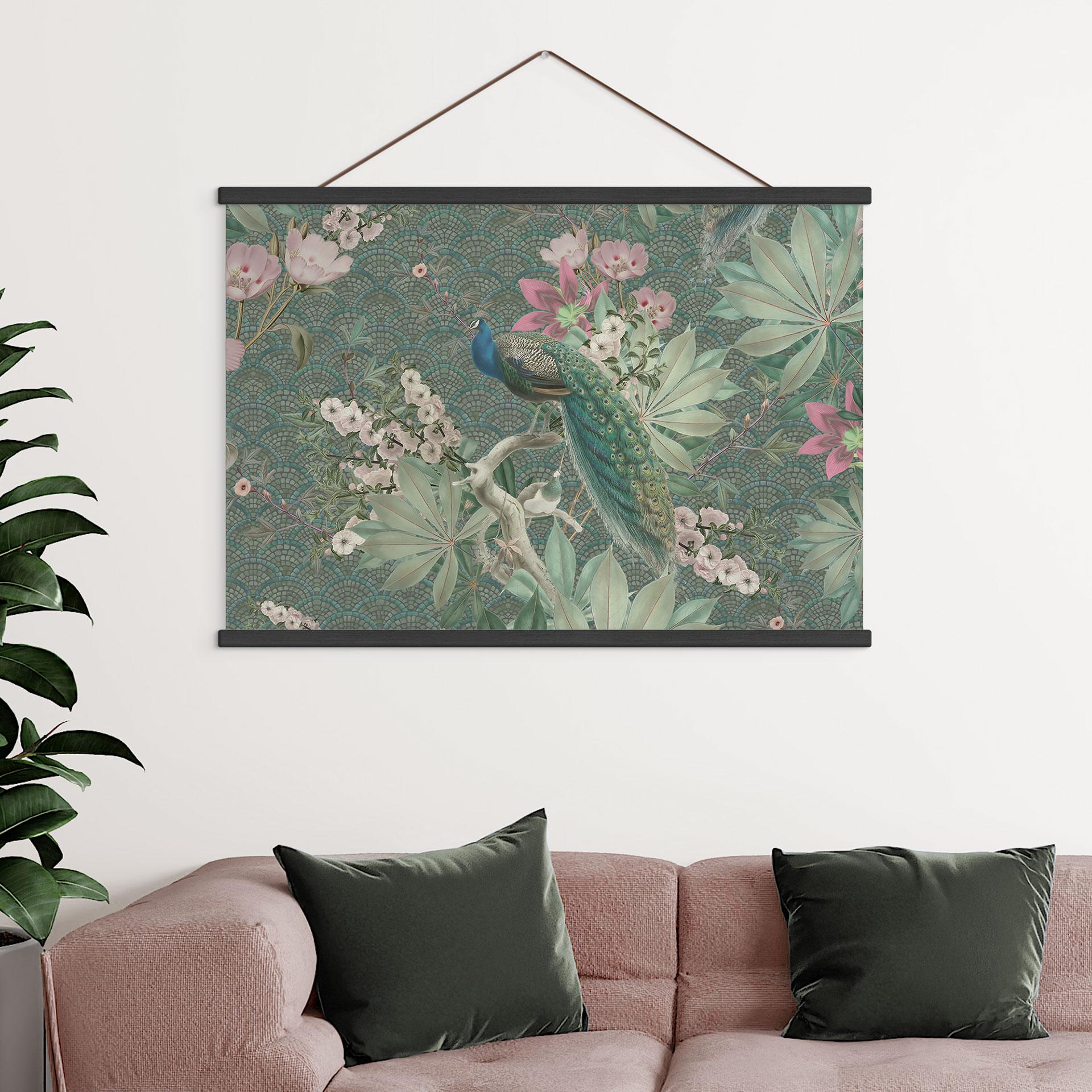 Obraz tkaniny Paw w tropikalnym ogrodzie na mozaice - Bloomery Decor