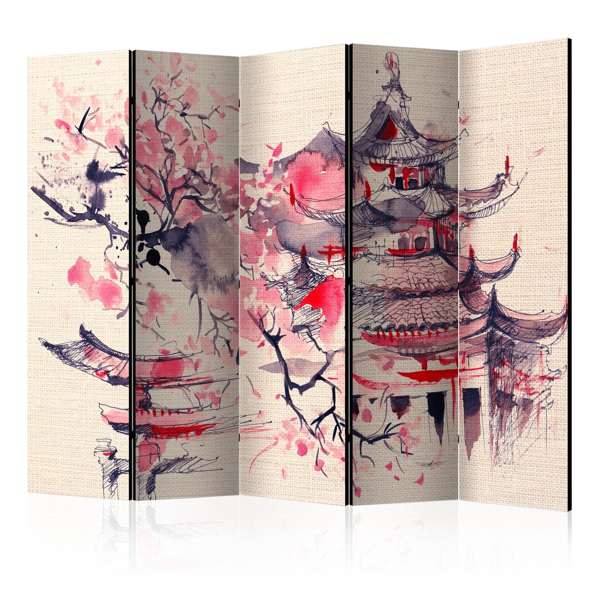 Schermo divisorio - Sakura nei giardini Shogun, 3 pezzi