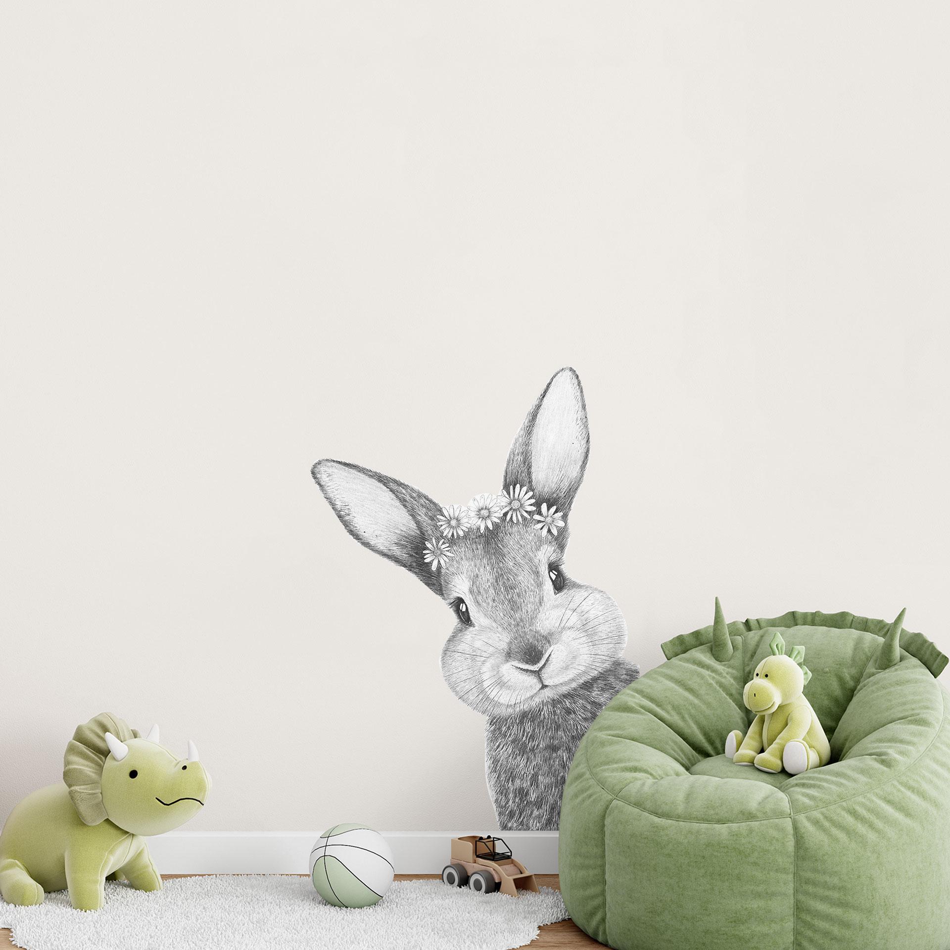 Wandtattoo Niedlicher Hase mit Kamillenblüten - Korenkova