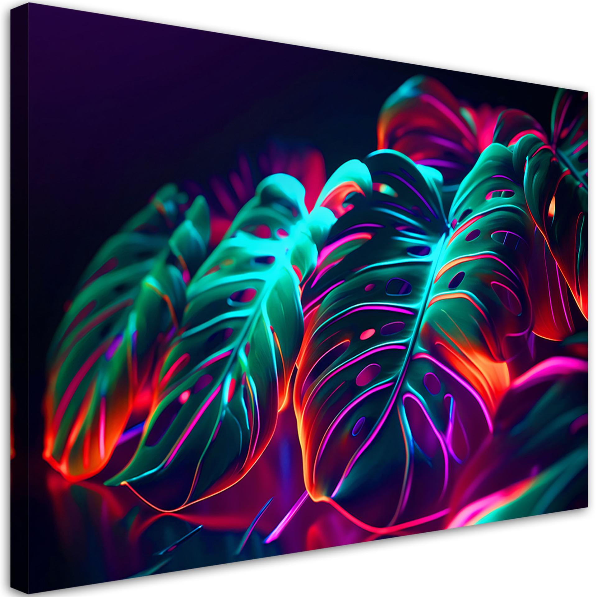 Canvasbillede, Monstera-blade i futuristisk stil