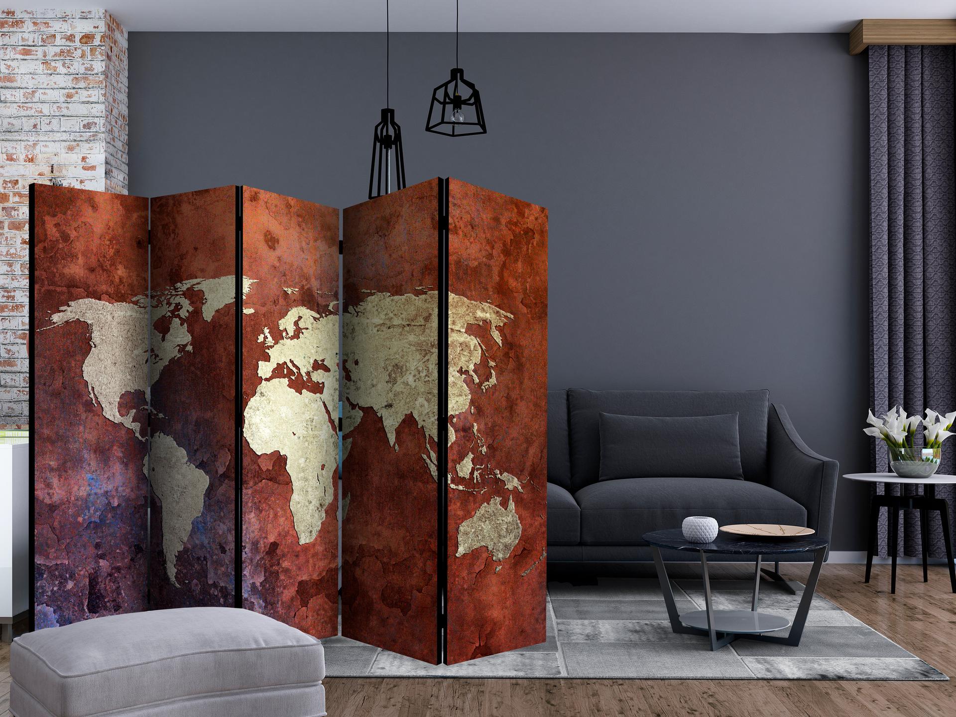 Divisorio - Mappamondo - Continenti di ferro , 5 pezzi - 225x172 cm