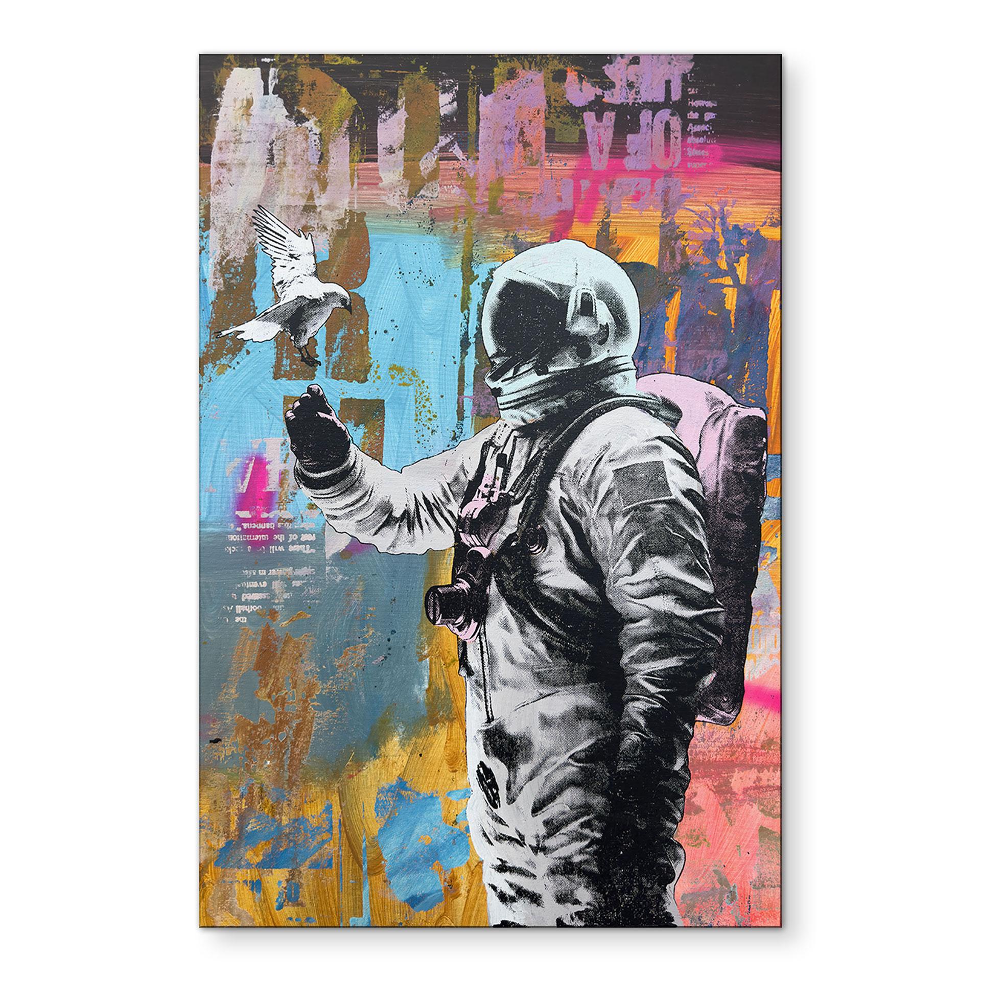 Vægmaleri Astronaut med due - Kuryliuk – print på aluminium (Alu-Dibond)