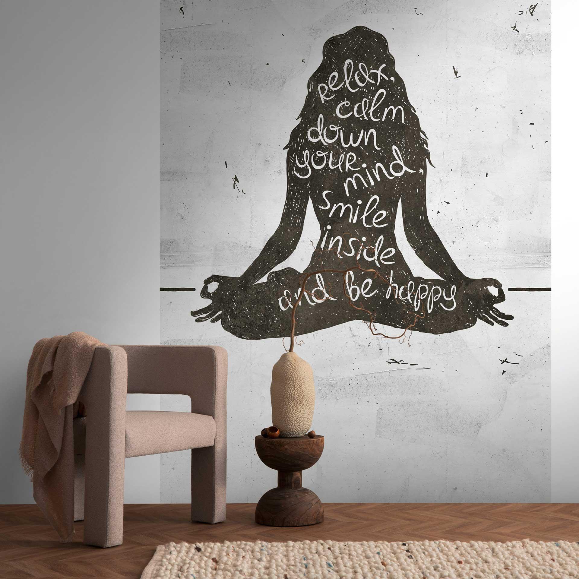 Yoga-silhuet med ordsprog - nonwoven tapet meditation - moderne vægdesign