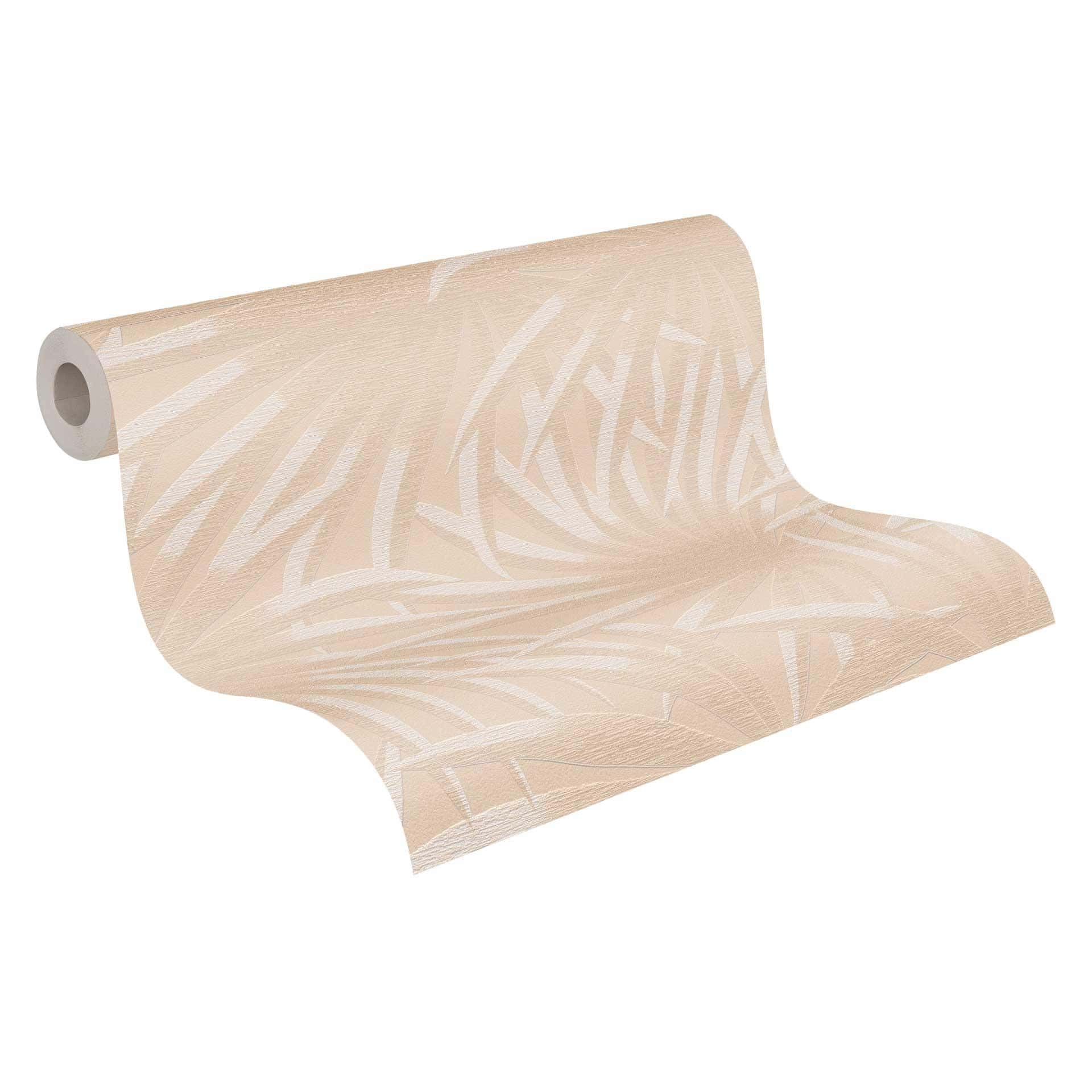 Tapet med palmeblade beige hvid - jungletapet med blade