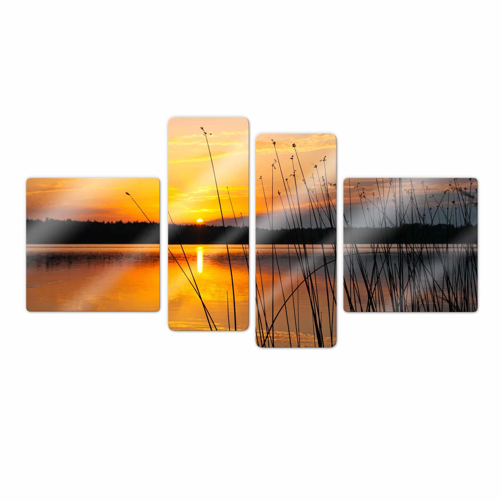 Glasbillede - Solnedgang ved Søen (4 dele)