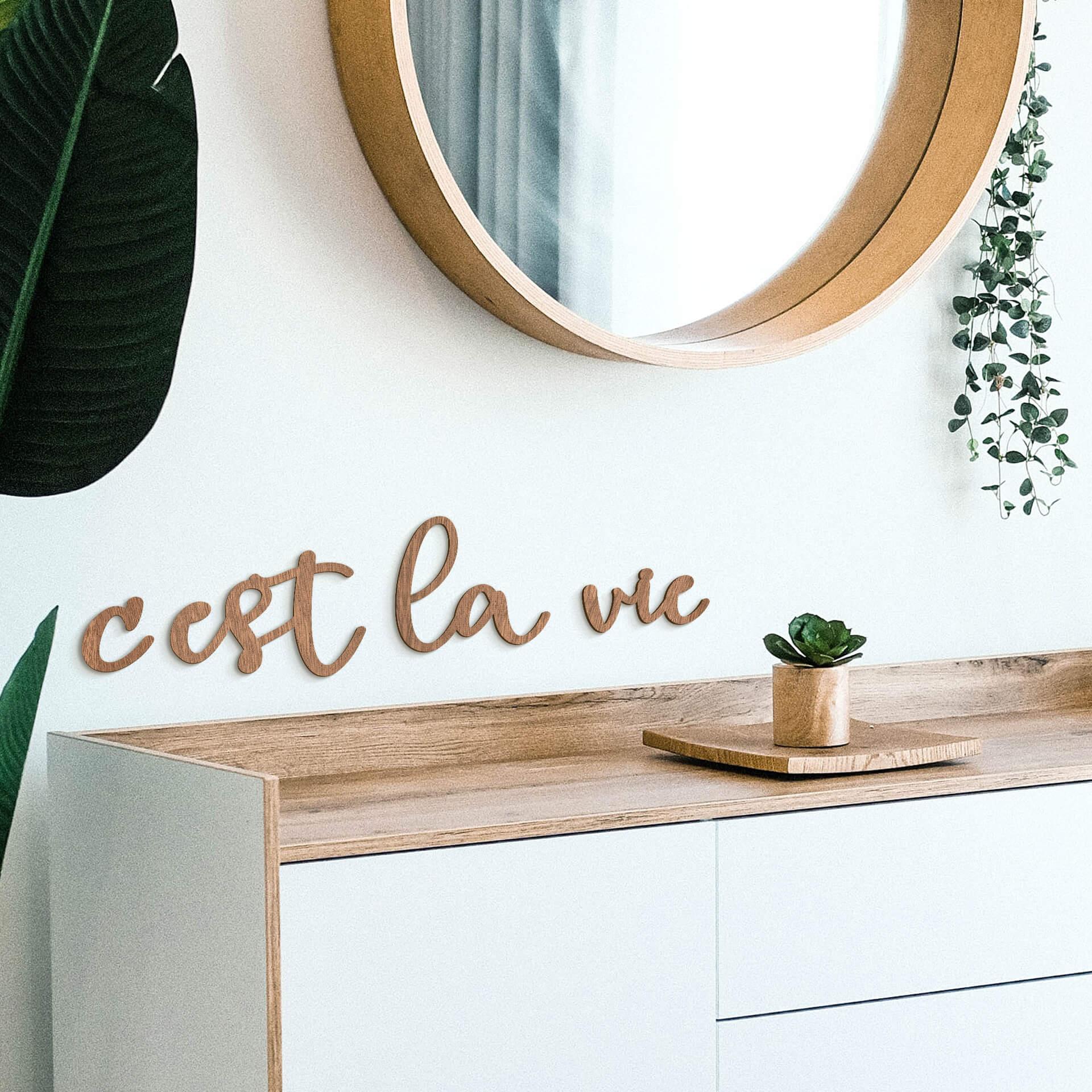 Lettres décoratives en placage bois d'acajou - C'est la vie