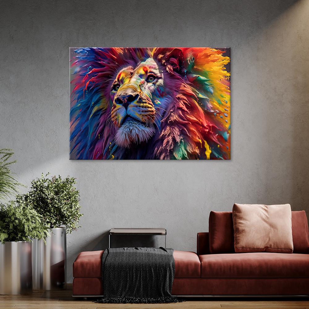 Lærredskunst Neon Lion Africa AI