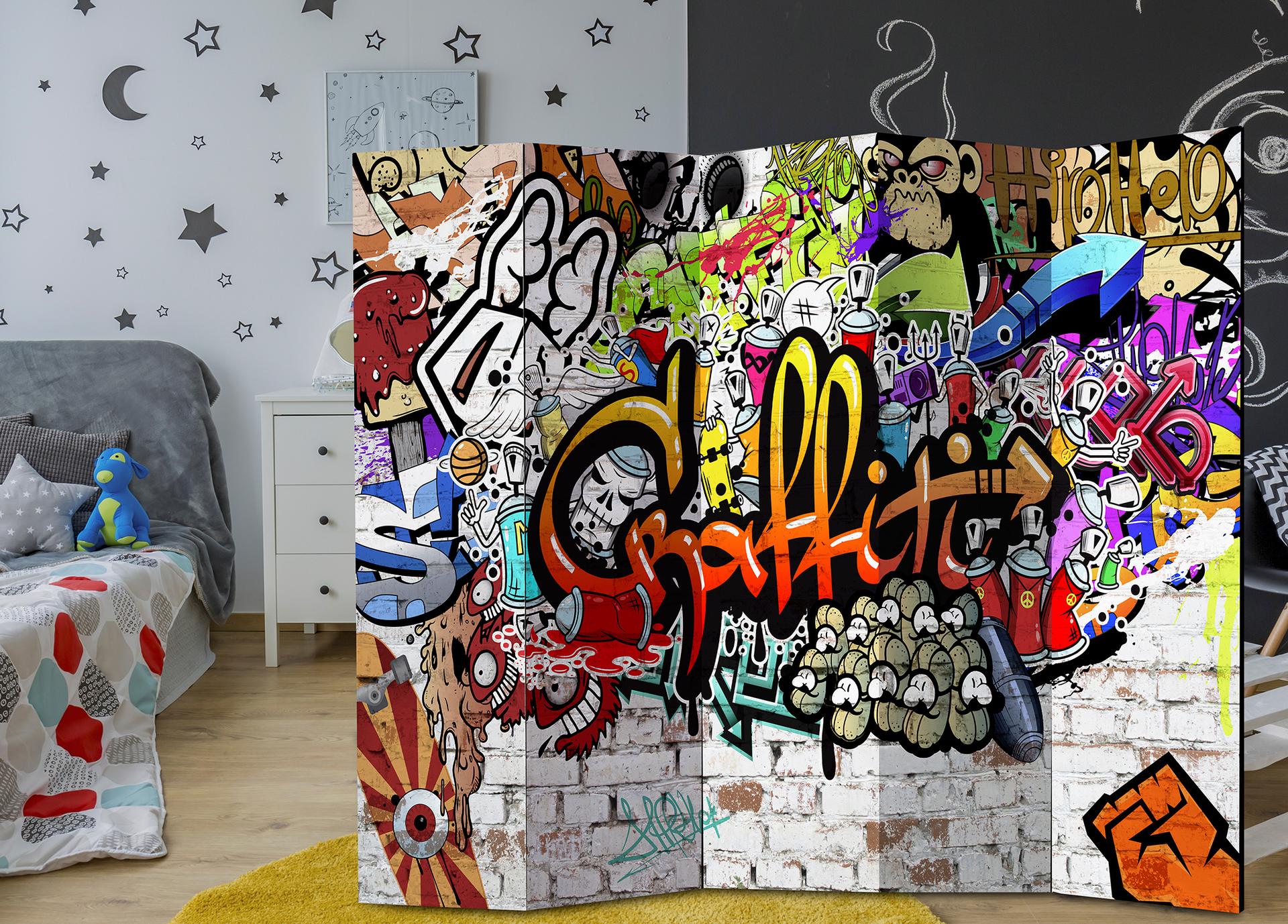 Divisorio per ambienti - Graffiti colorati, 5 pezzi - 225x172 cm