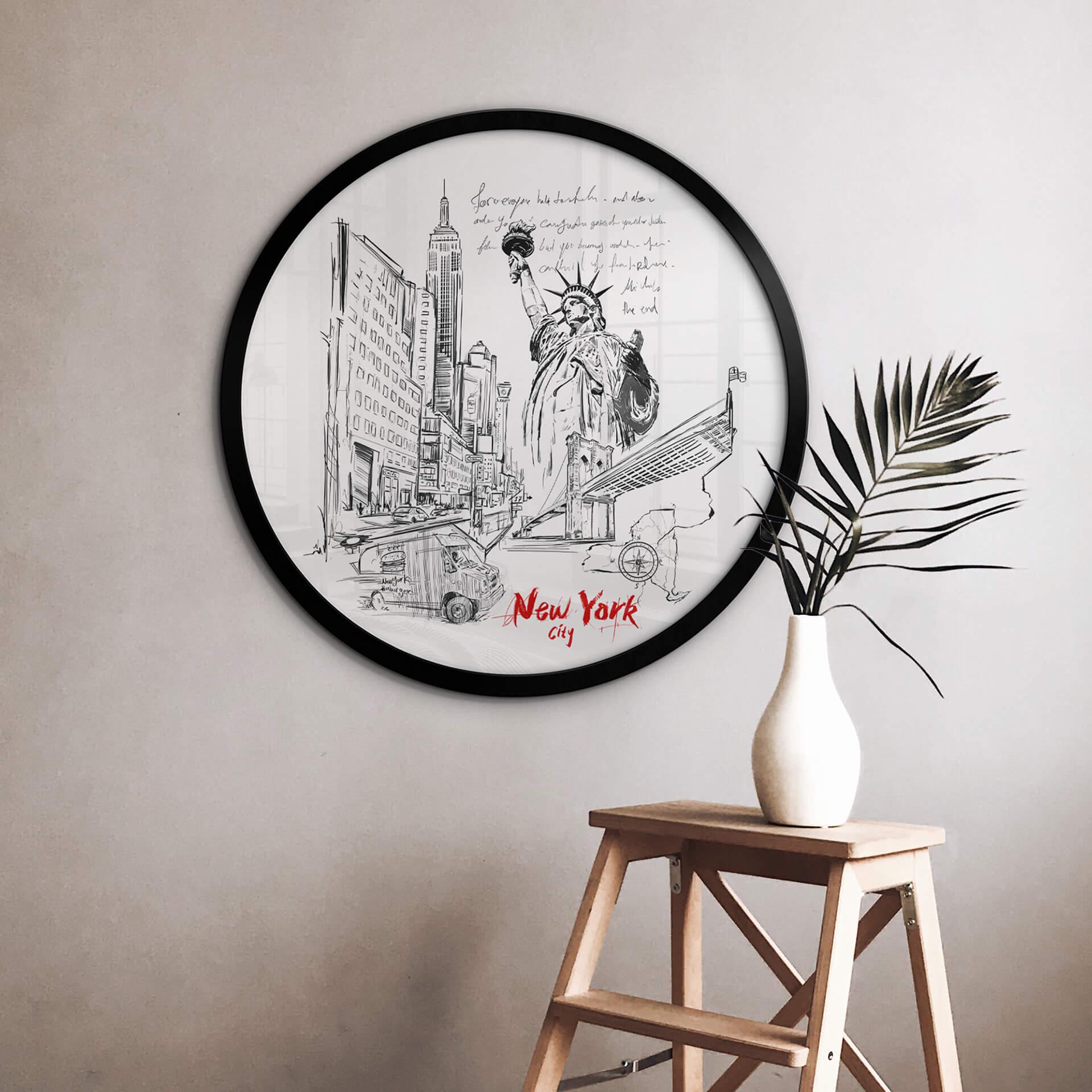 Poster Love your City - New York Freiheitsstatue Schwarz-Weiß Rund