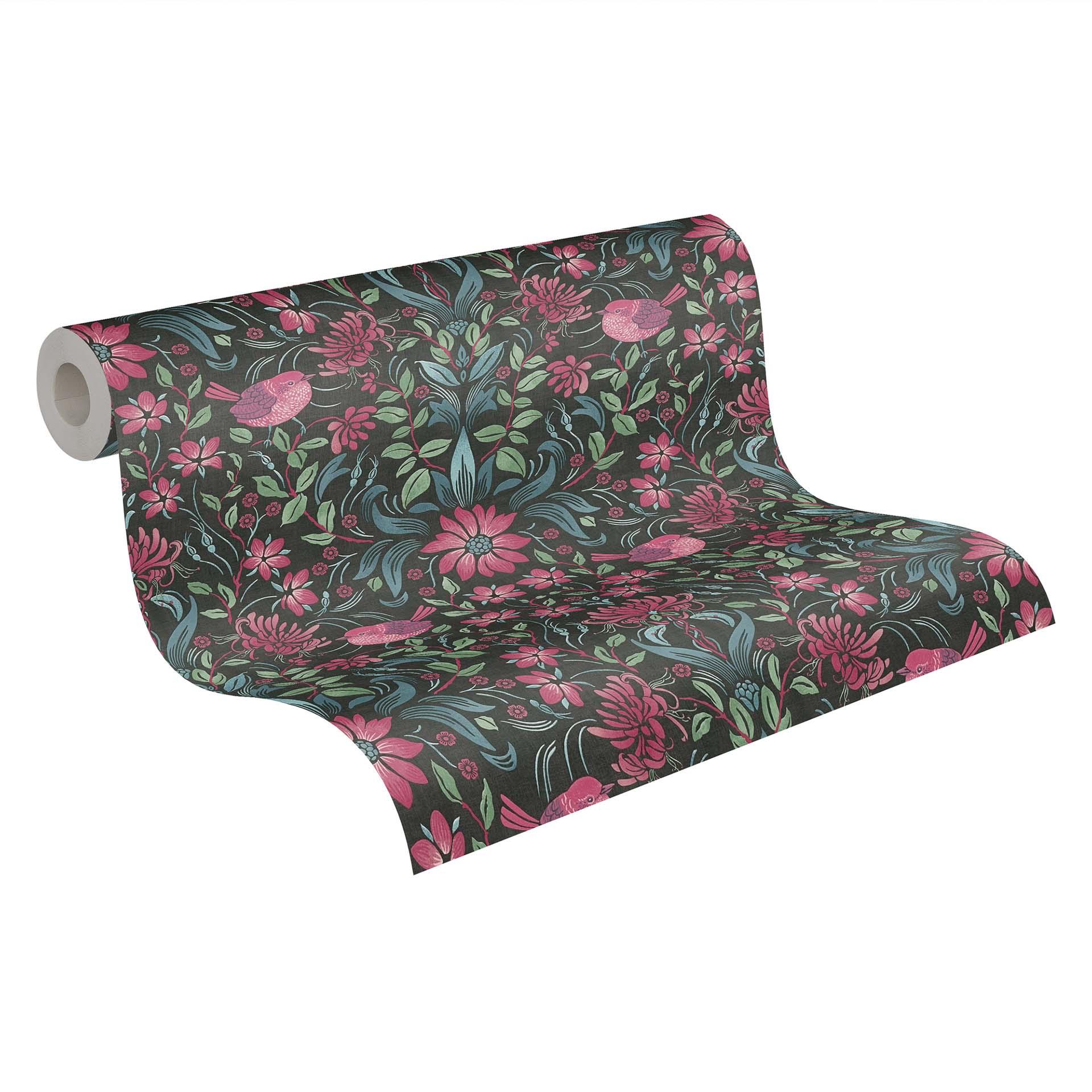 behang bloemen zwart roze - vliesbehang landhuis A.S. Création - mat licht structuur