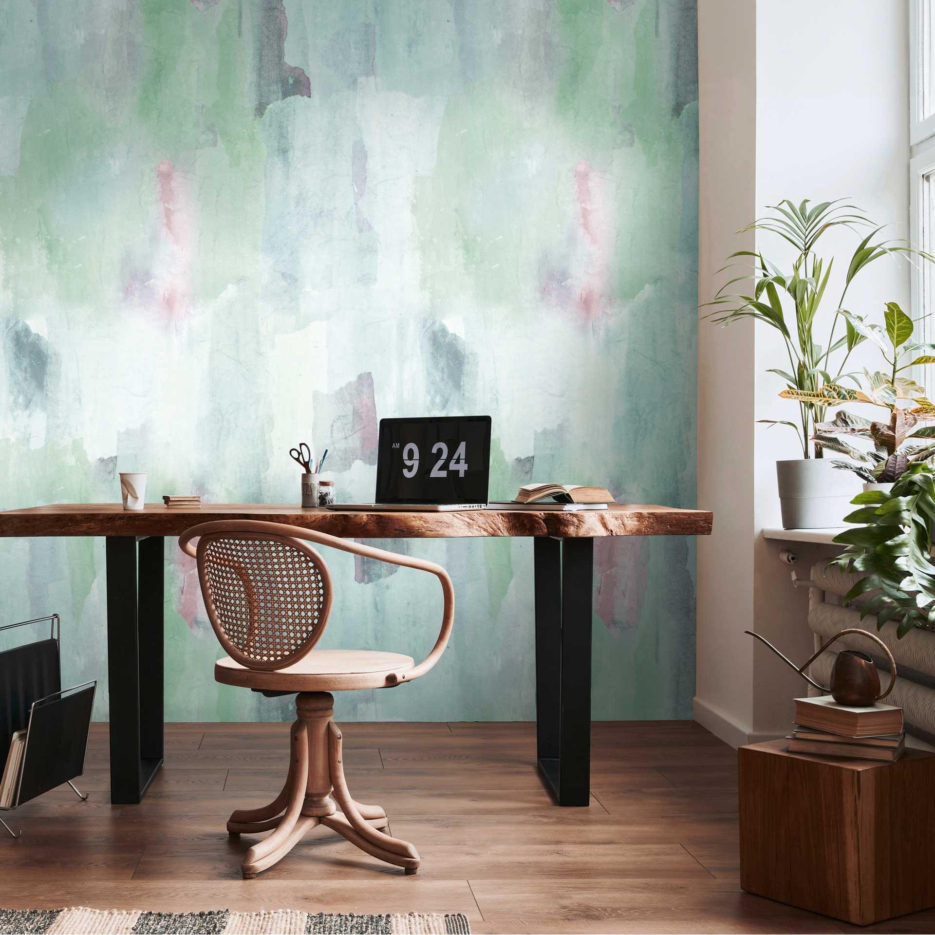 Fototapet i grøn pink - kunstnerisk designtapet - Ikke-vævet tapet moderne