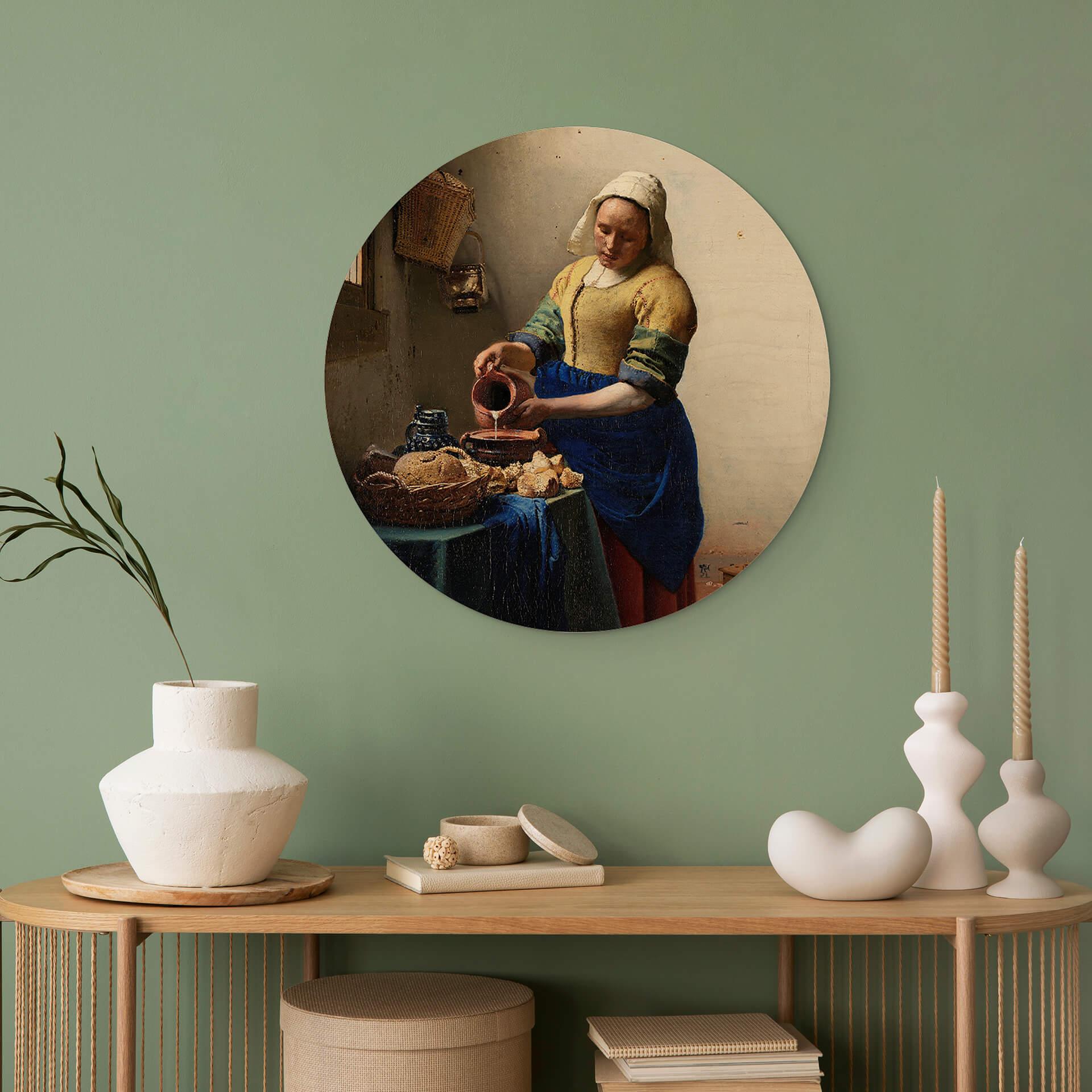 Obraz drewniany Vermeer - Dziewczynka z dzbankiem mleka - Okrągły