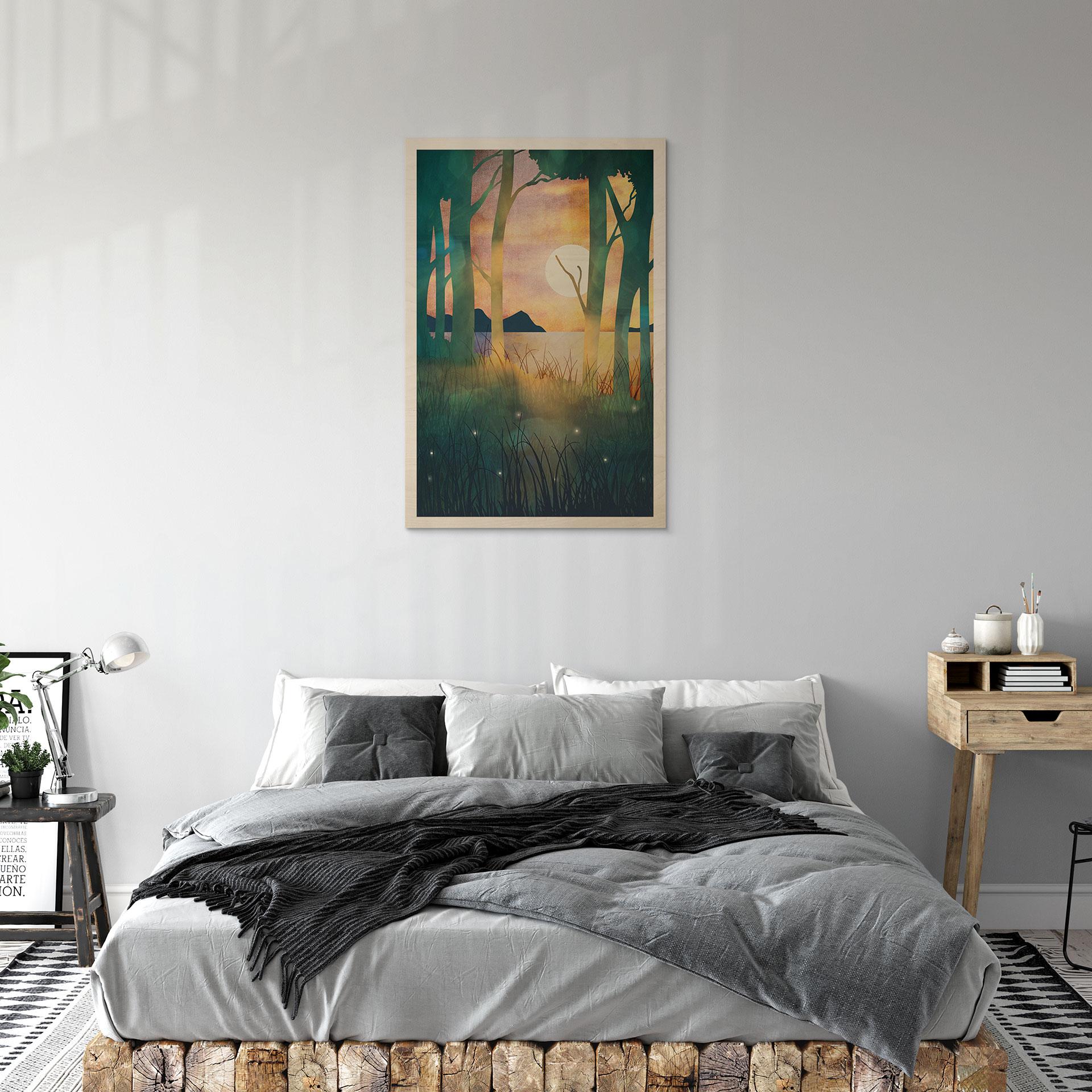 Træplakat Skovens magi ved solnedgang - SpaceFrog Designs