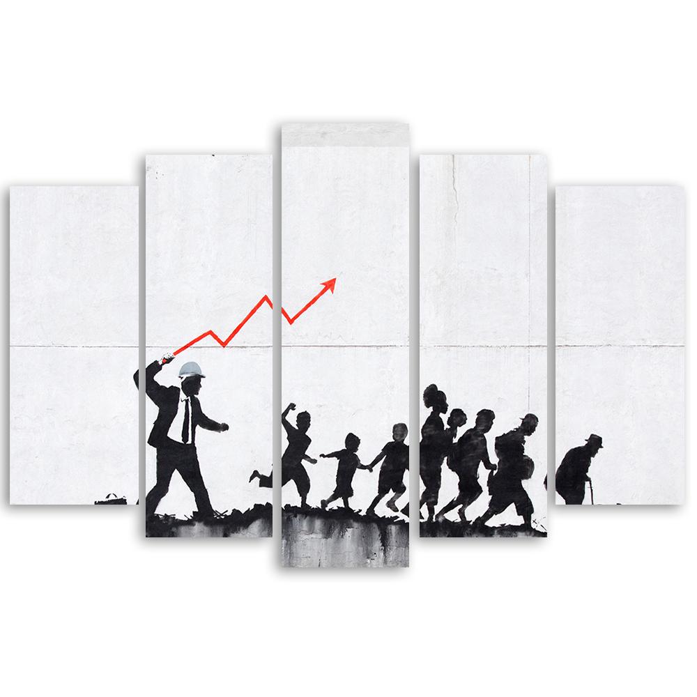 Lærredstryk 5 stykker, vægmaleri Banksy Graffiti