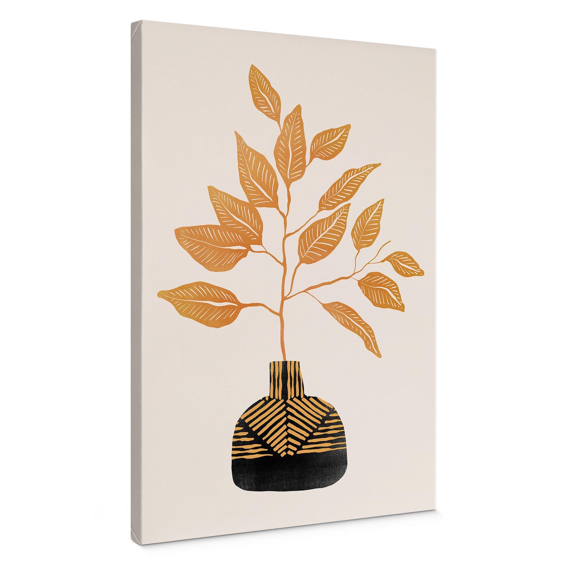 Canvasbillede Gylden gren med blade | Bladmotiv til stuen - Cats & Dotz