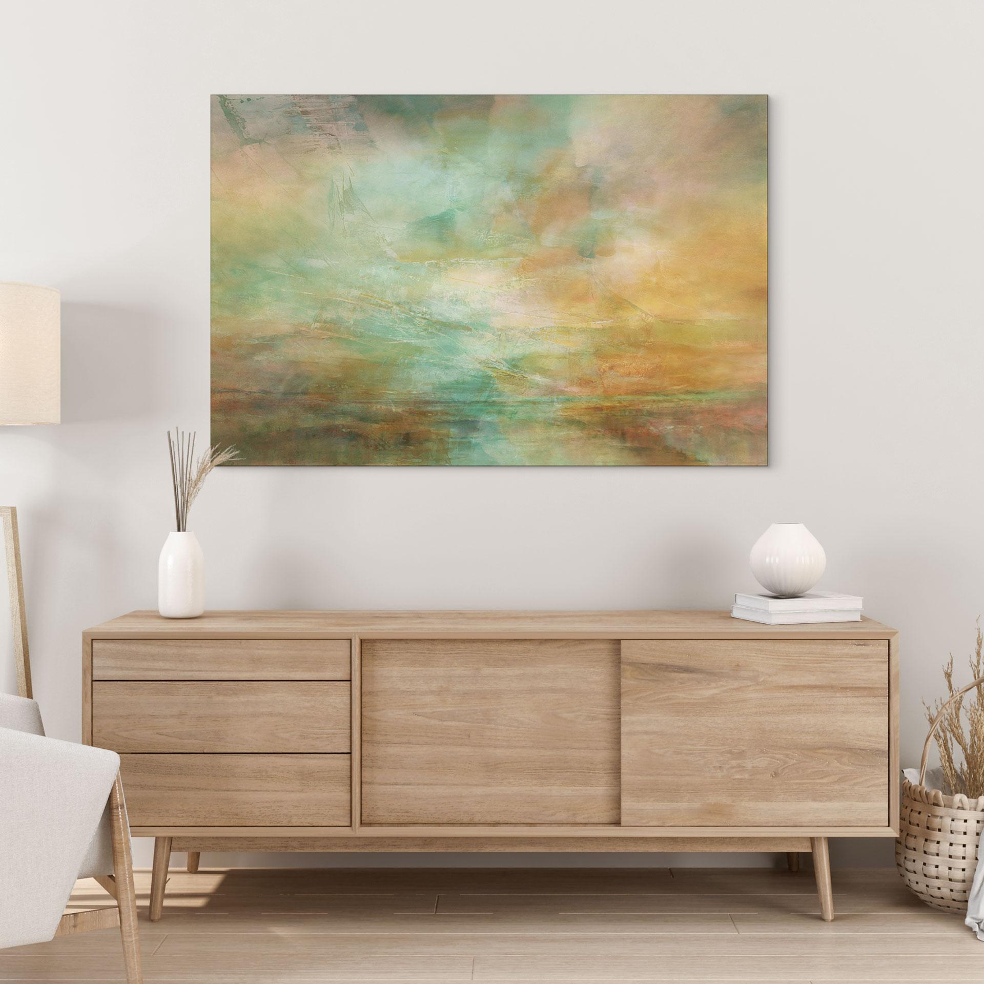 Billede turkis-gyldent lys ved havet - Schmucker – print på aluminium (Alu-Dibond)