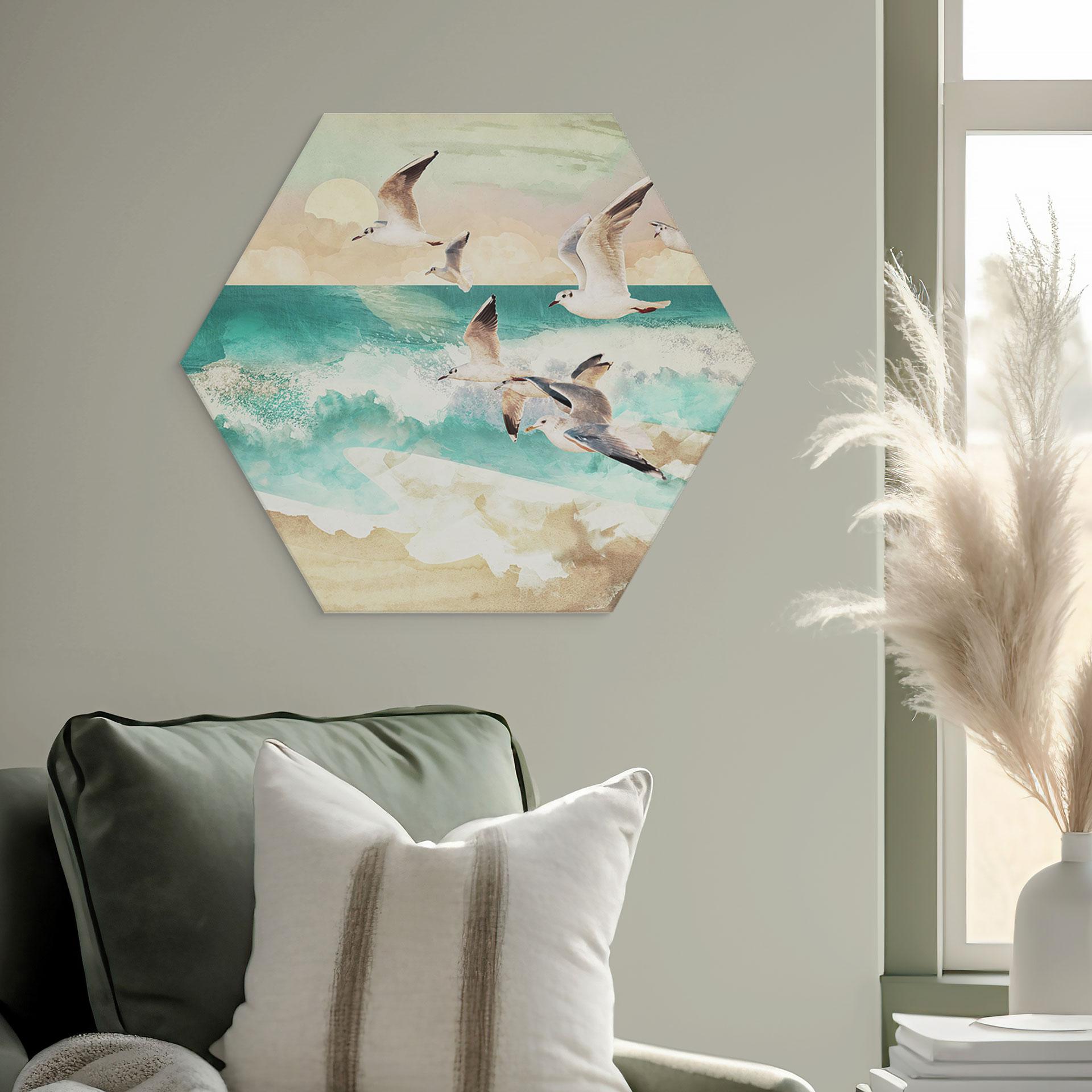 Hexagon Dibond Måger på stranden - SpaceFrog Designs