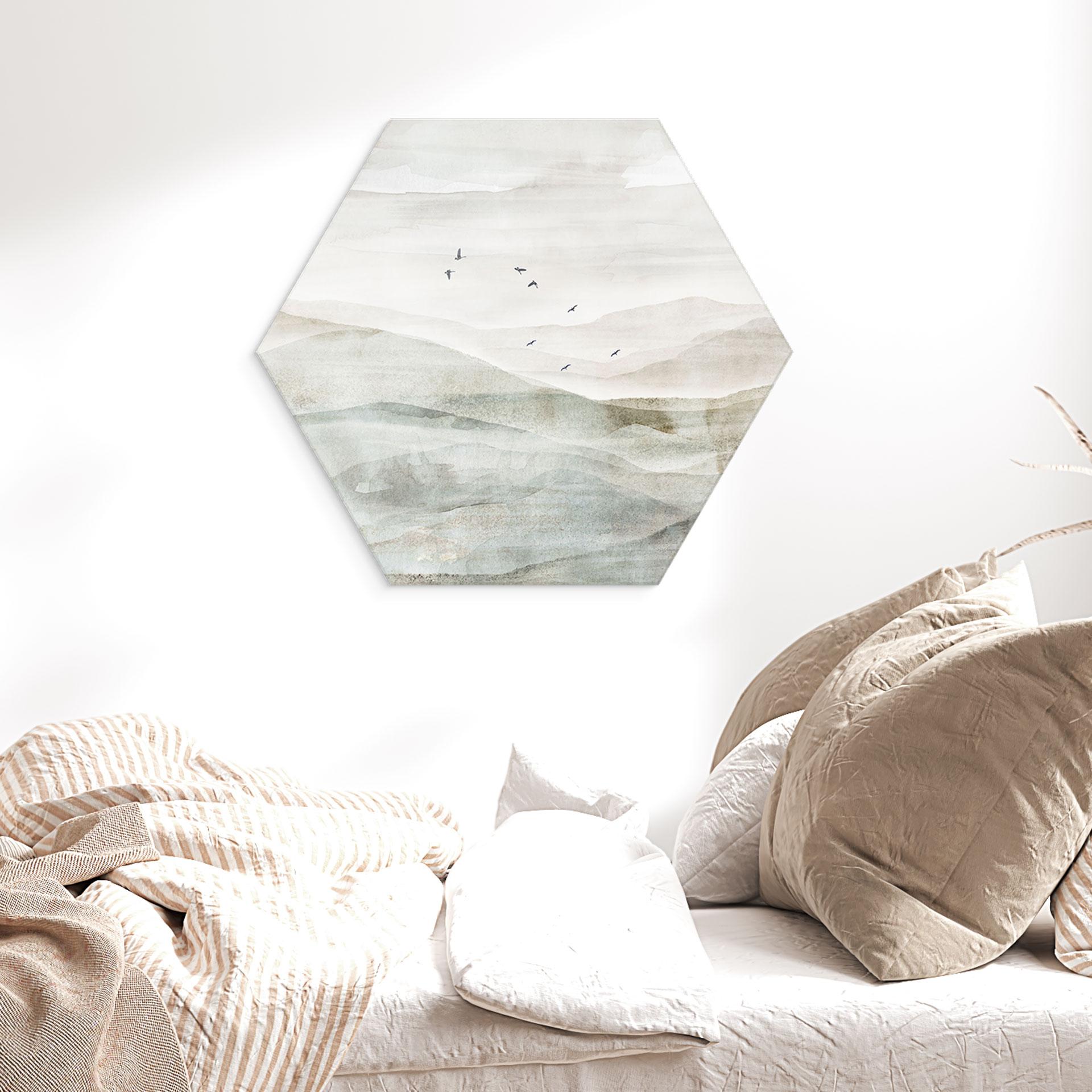 Wanddecoratie Misty Mountain Landschap Aquarel - Ms Tiff - Alu-Dibond