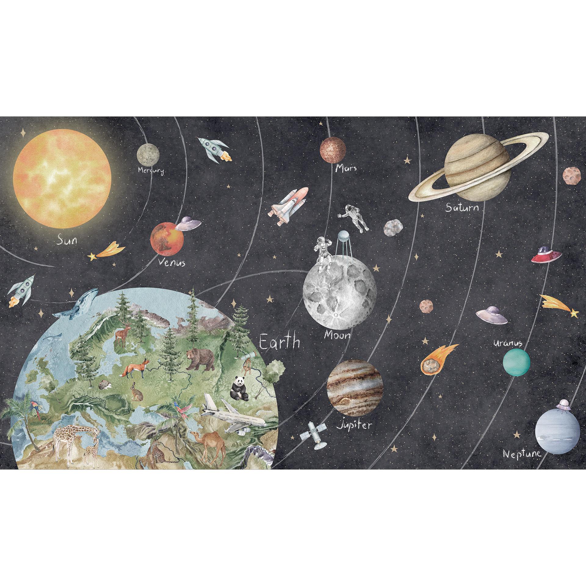 Kinderzimmer Fototapete Sonnensystem mit Planeten und Erde - Ms Tiff
