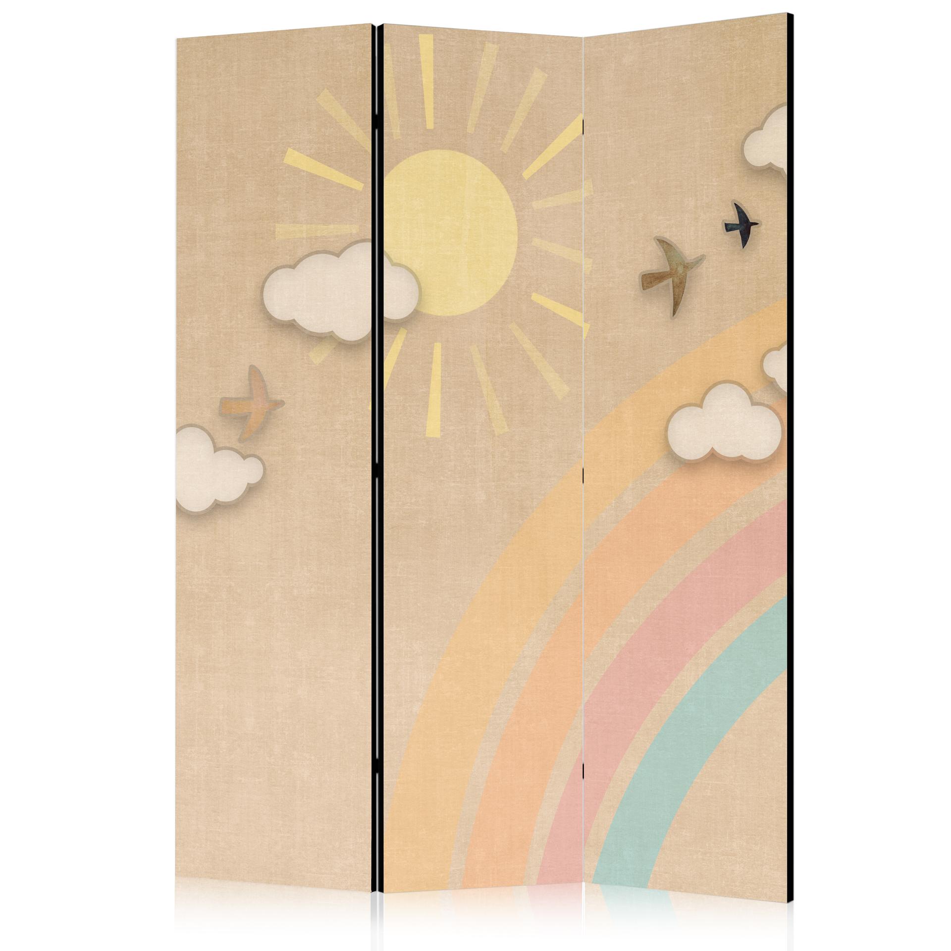 Paravent, Raumteiler freistehend, Trennwand - Holiday Sky - A Rainbow on a Sunny Day and Flying Bird