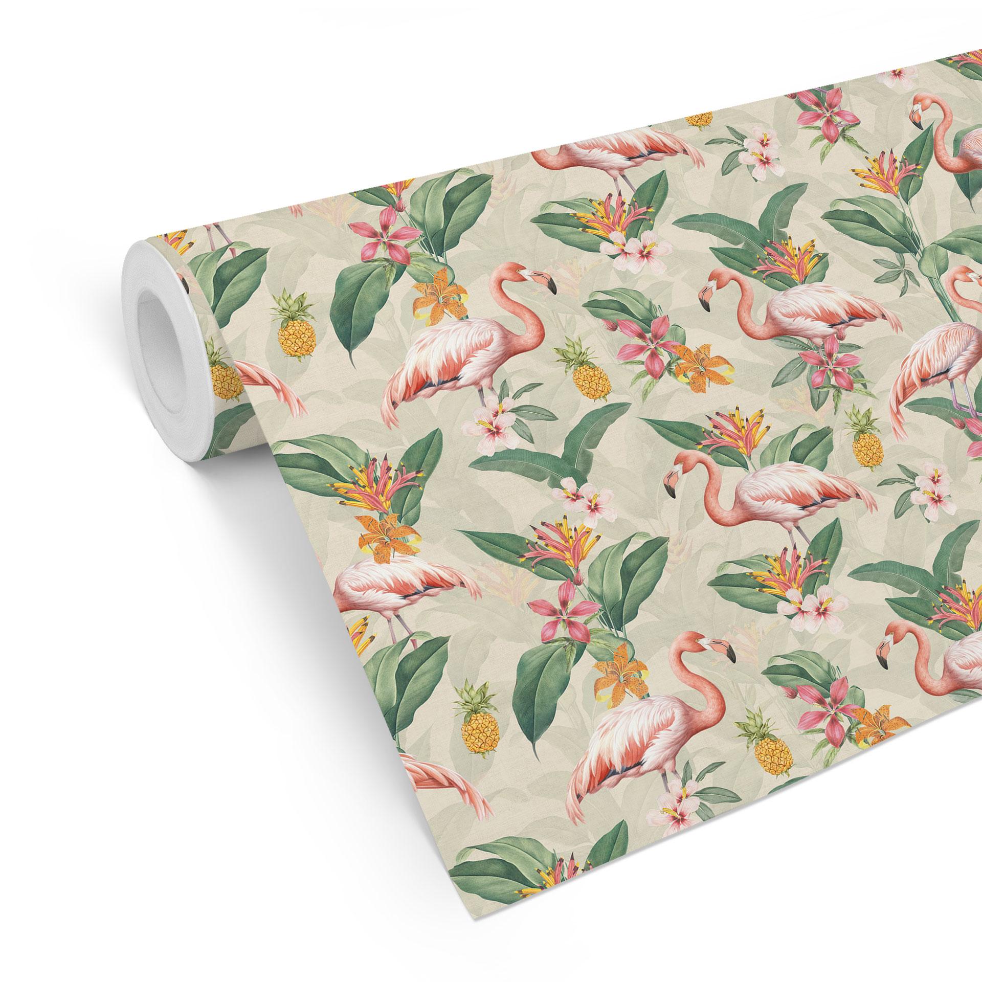 Tapet med tropisk mønster - flamingo og tropiske blade - Bloomery Decor