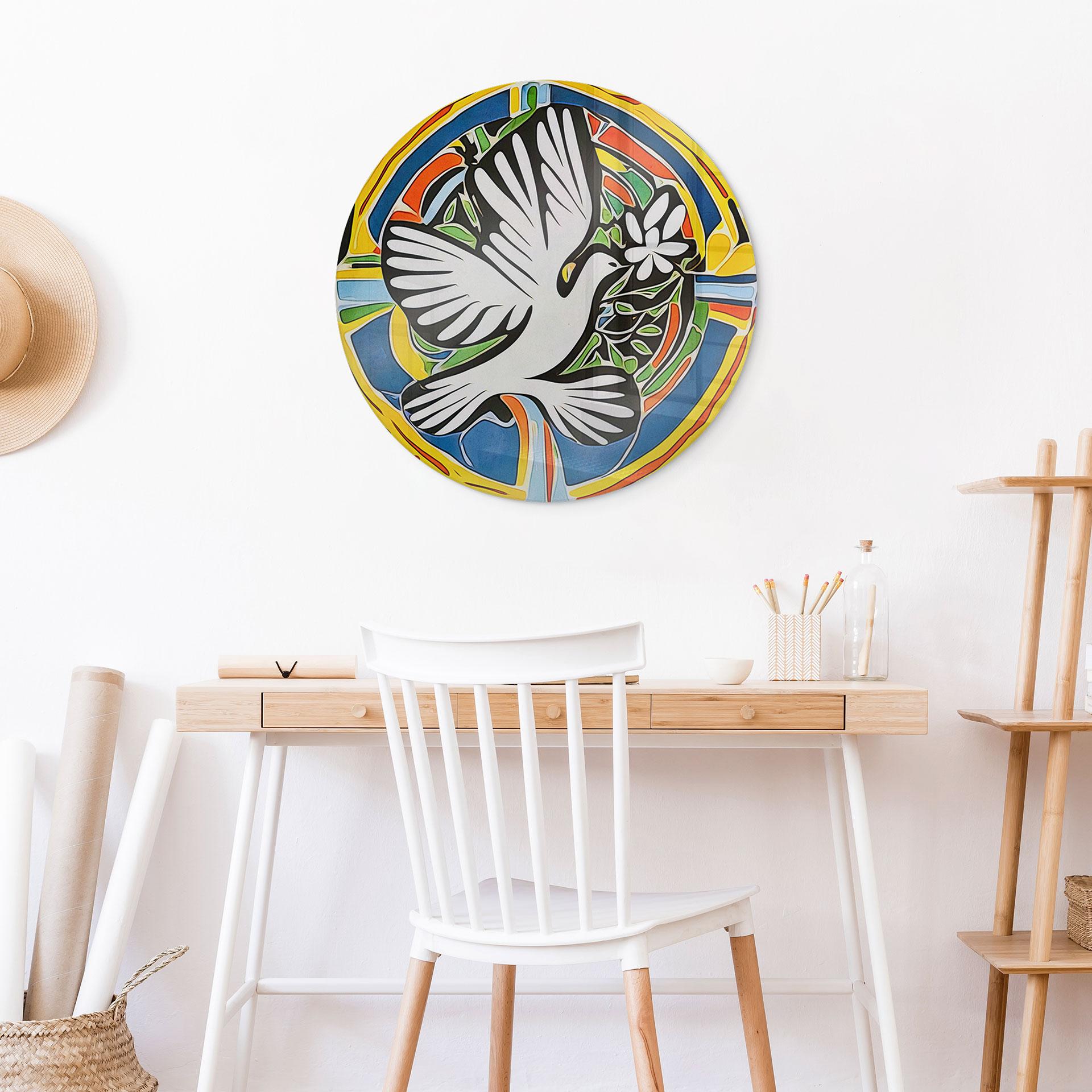 Glasbillede - Farverig fredsdue - inspireret af Matisse - Zamart