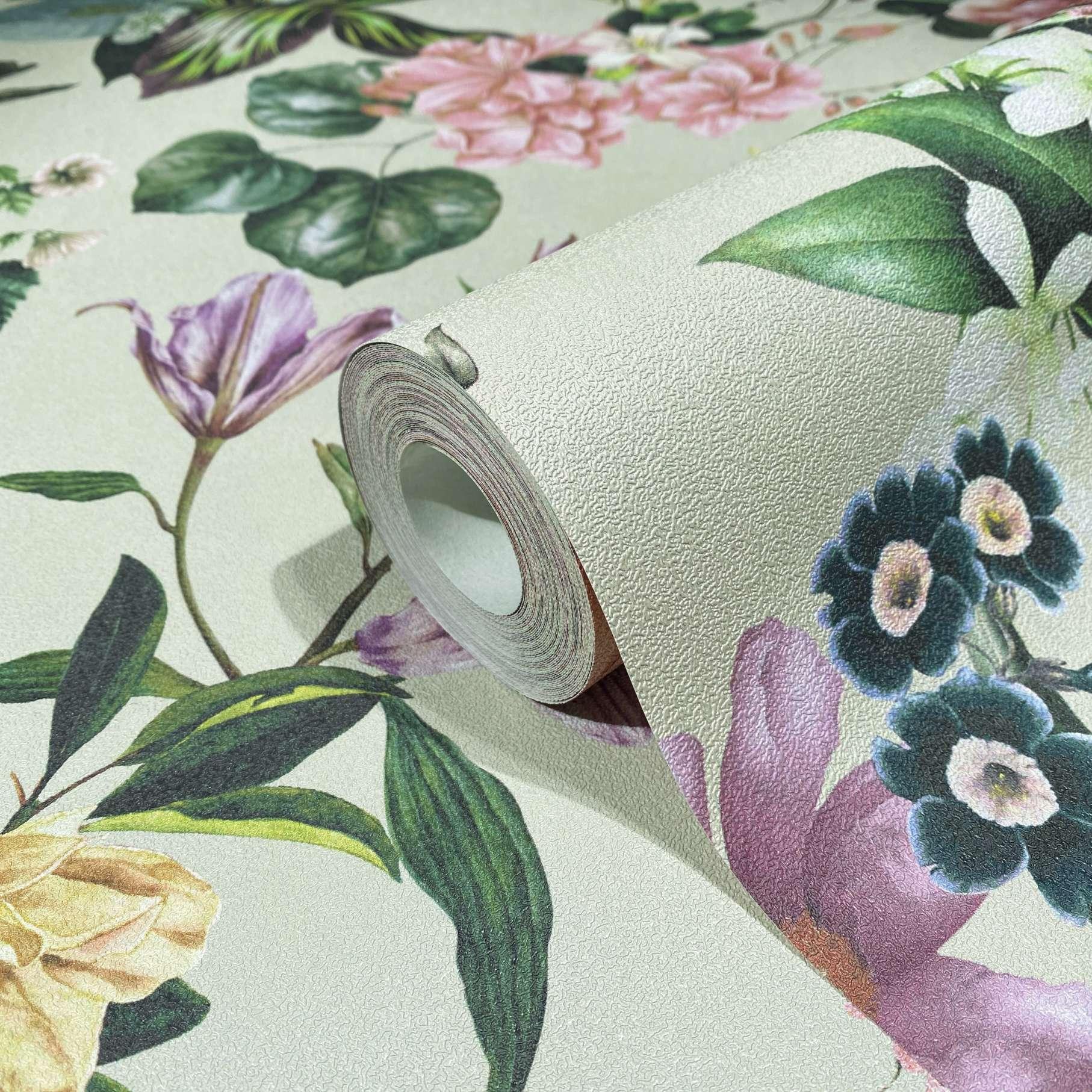 Tapet, non-woven blomstertapet Flora beige, pink