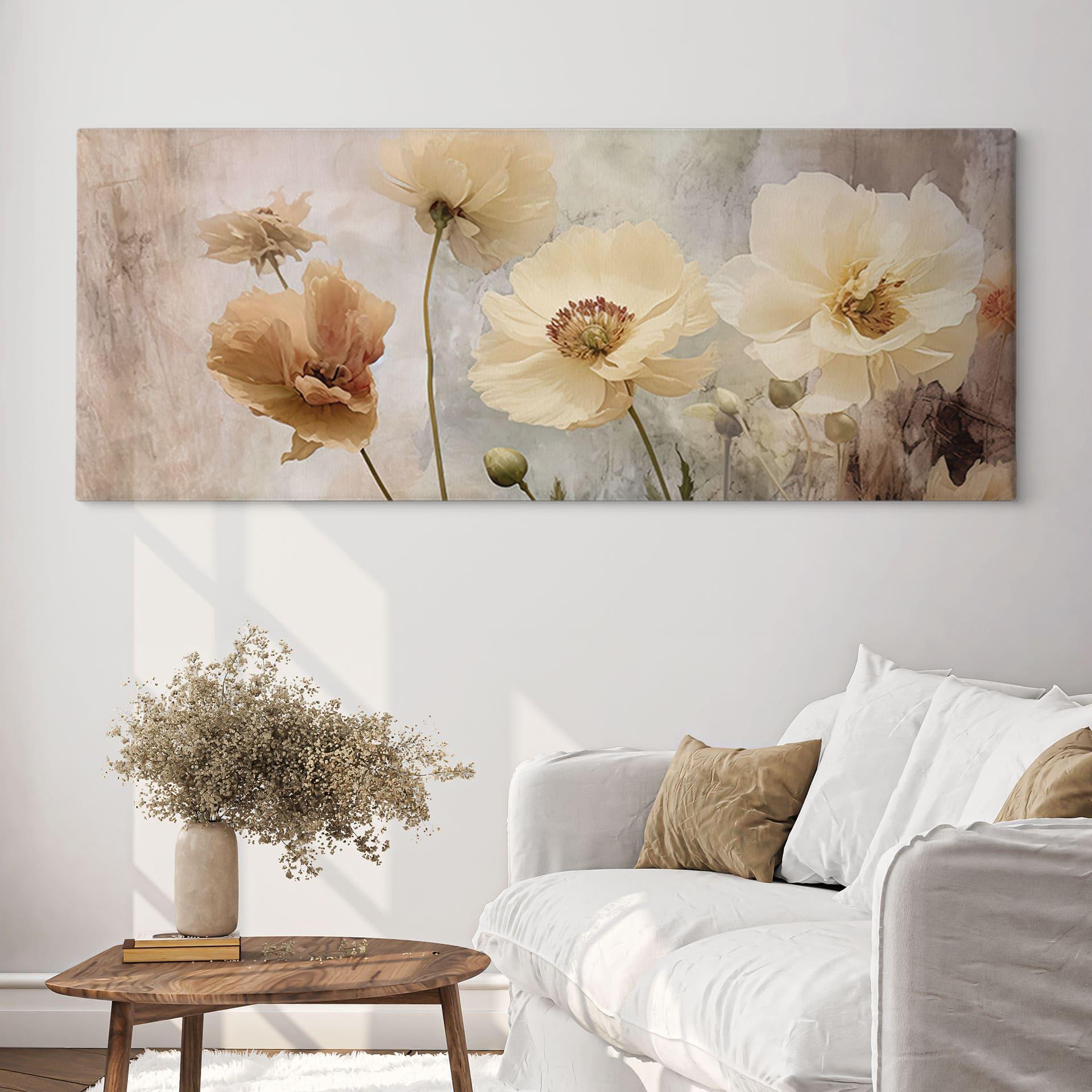 Leinwandbild Blumenpracht in warmen Pastelltönen | Florale Kunst - Paksoylu - Panorama