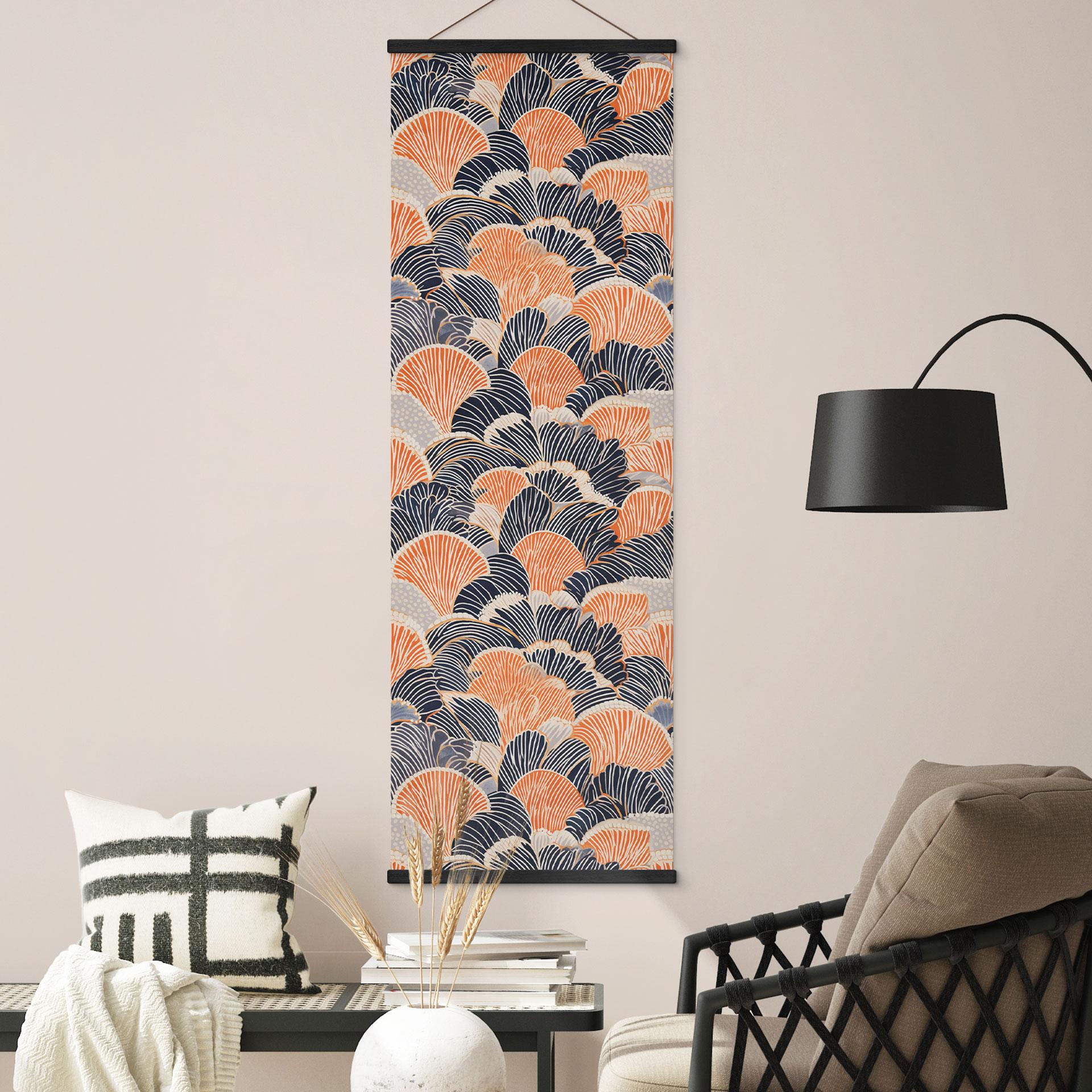 Póster de tela con estampado de conchas en naranja-azul - Treechild - Panorama