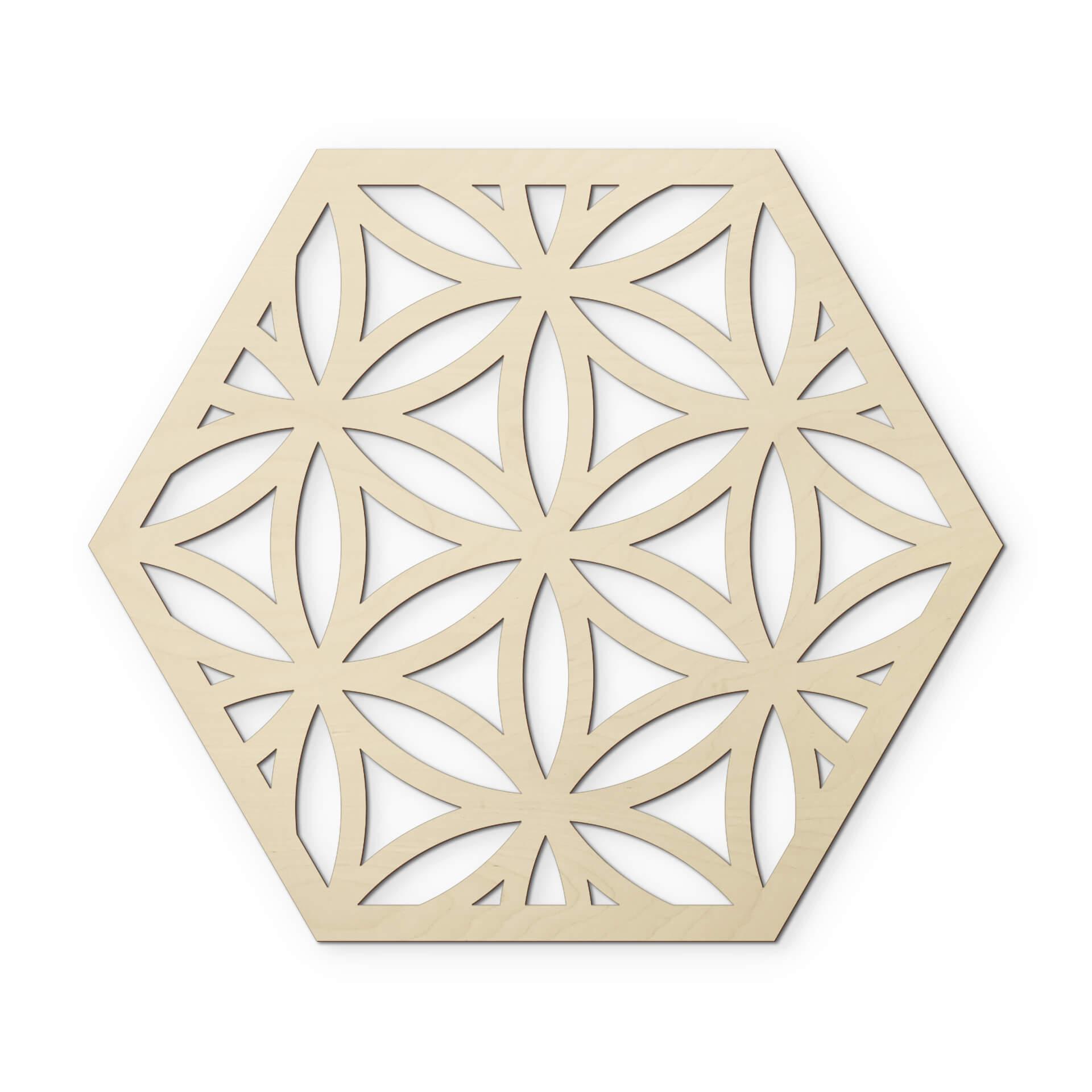 Decoración en madera de álamo - Hexágono Flor de la Vida