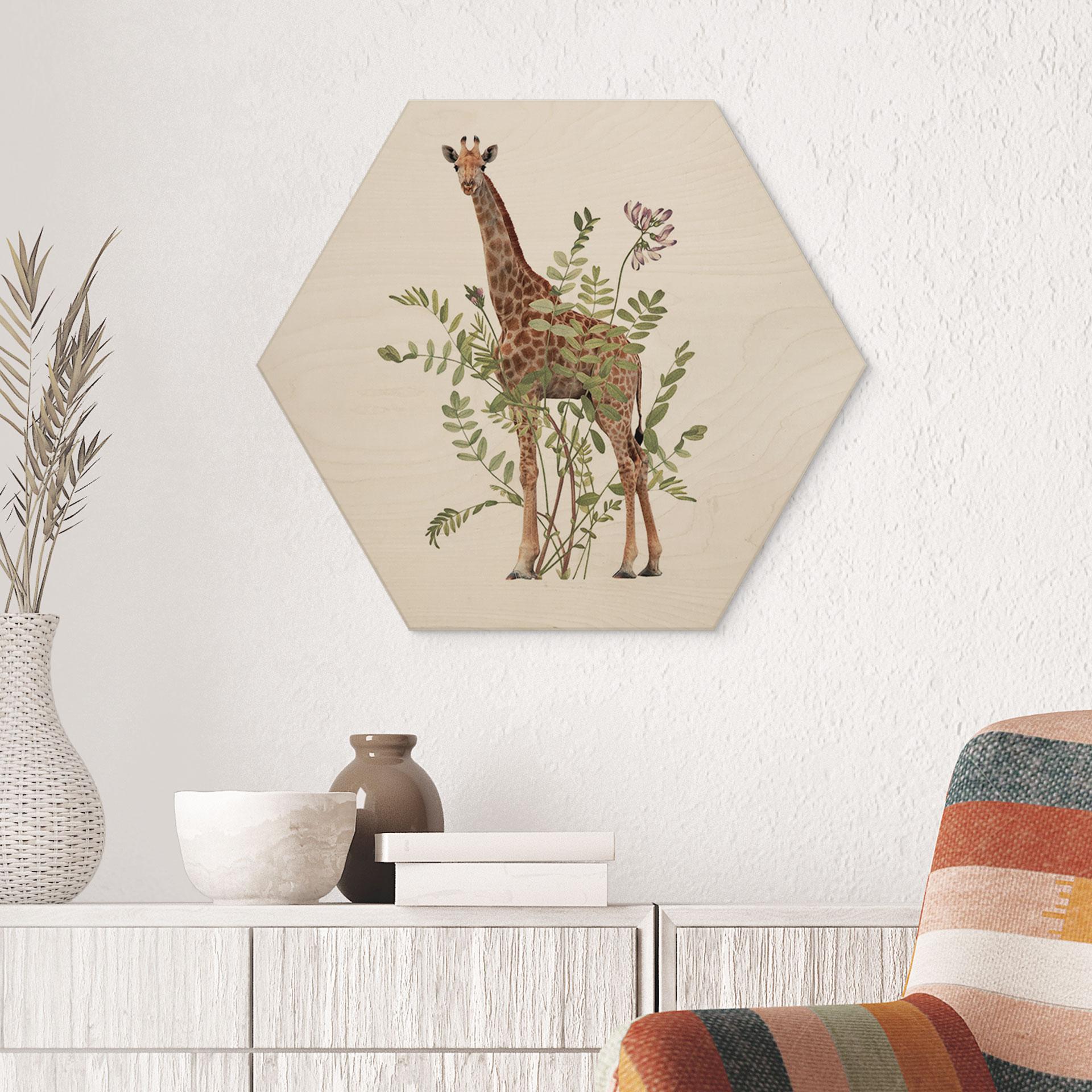 Sekskantet træ Blomstret giraf - Frida Floral Studio