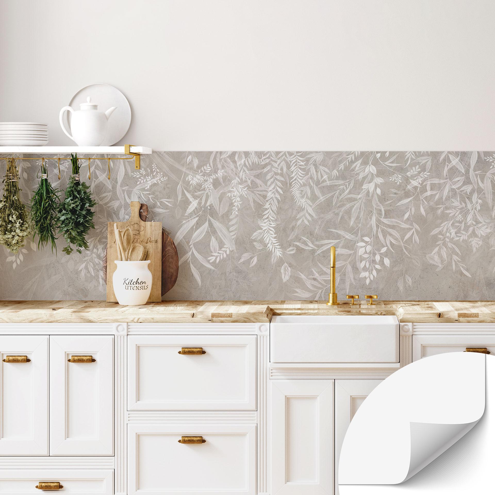 Selbstklebende Küchenrückwand Elegante Weidenzweige in Beige - Ms Tiff