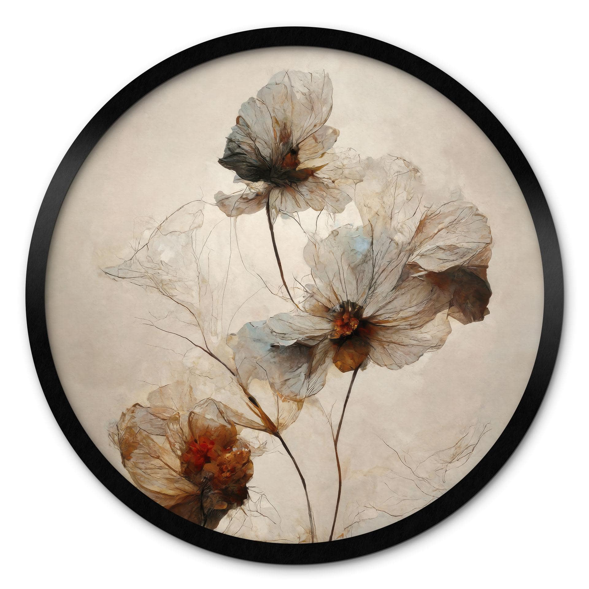 Plakat tørrede blomster - Forgængelighedens elegance - Træbarn - Rund