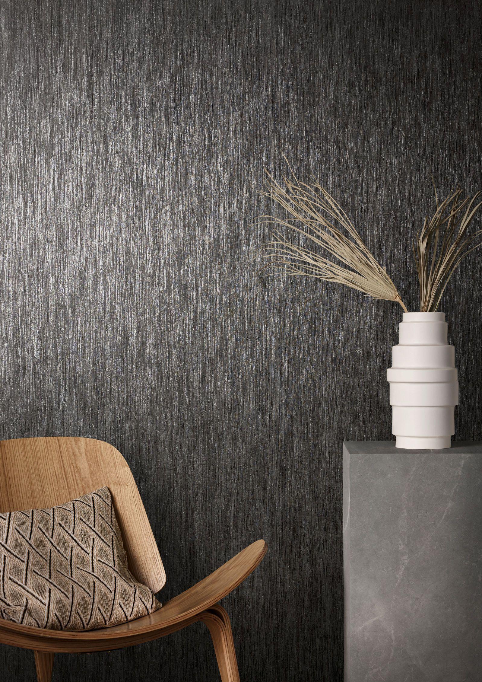 Effen behang, vliesbehang Natural Opulence zwart
