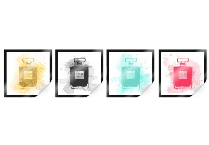 Poster - Eau de parfum aquarelle - multicolore (4 parties)