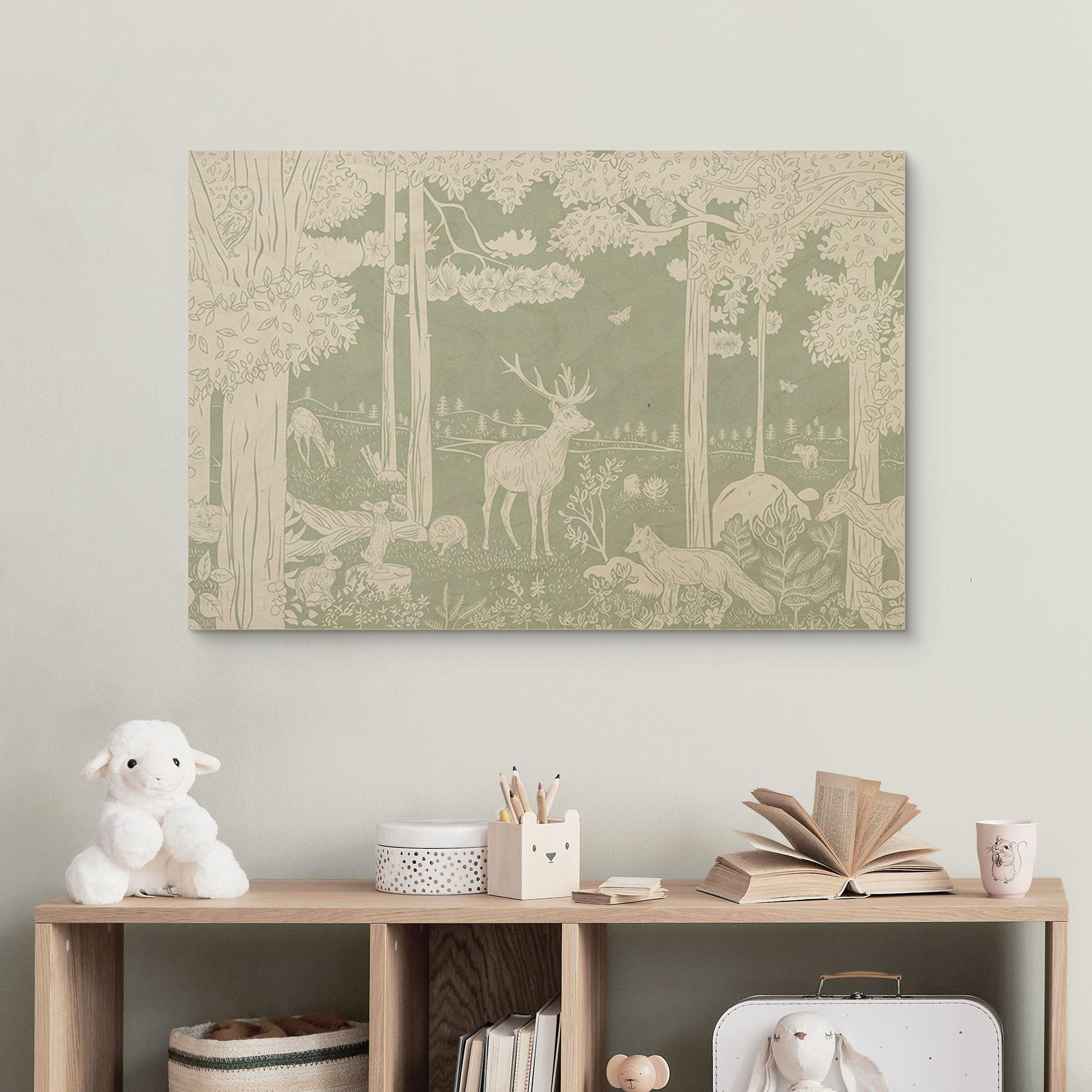 Holzbild Waldidylle in Grün - Oase für Wildtiere - Kikki Belle