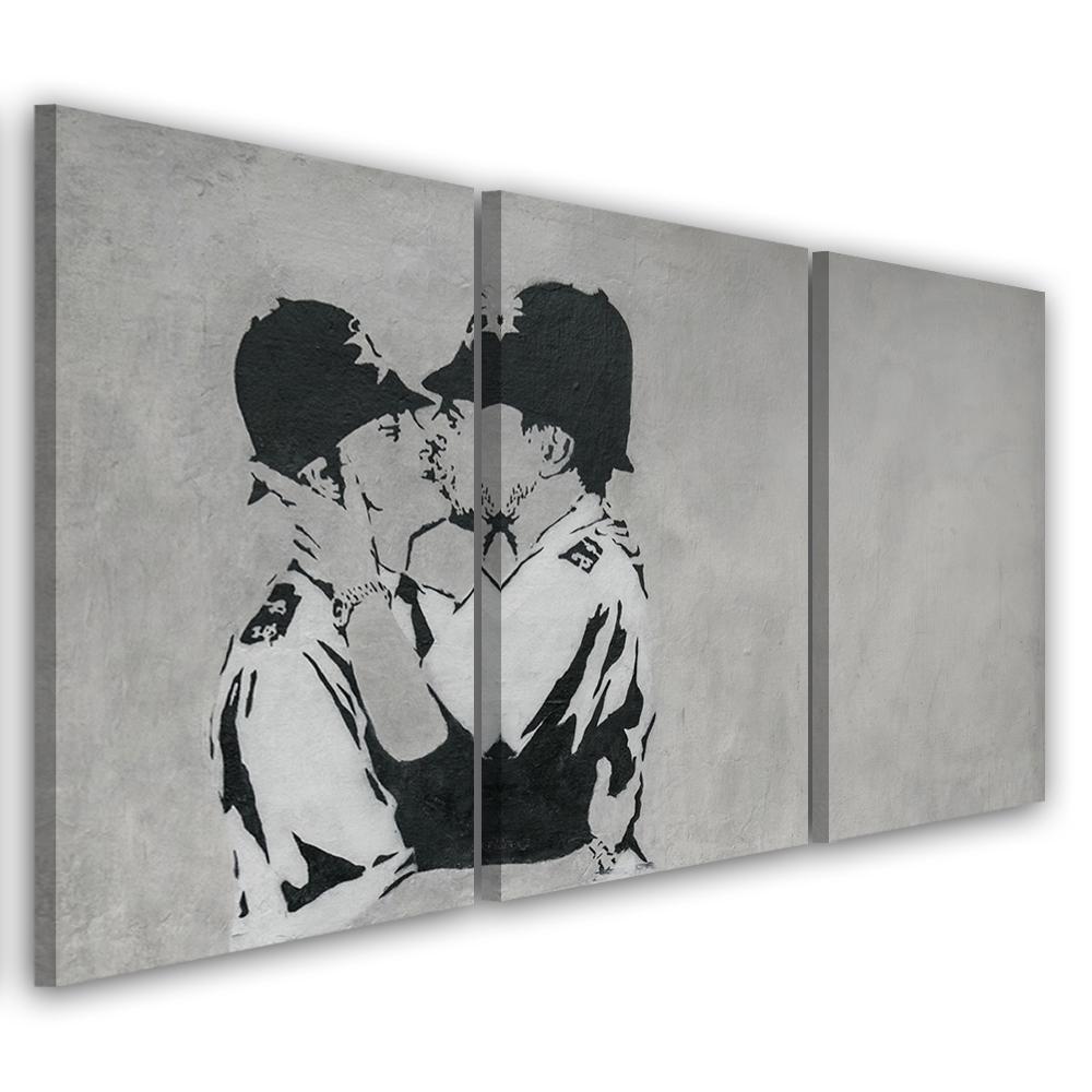 3 stykke lærredstryk, Banksy Kissing Policemen