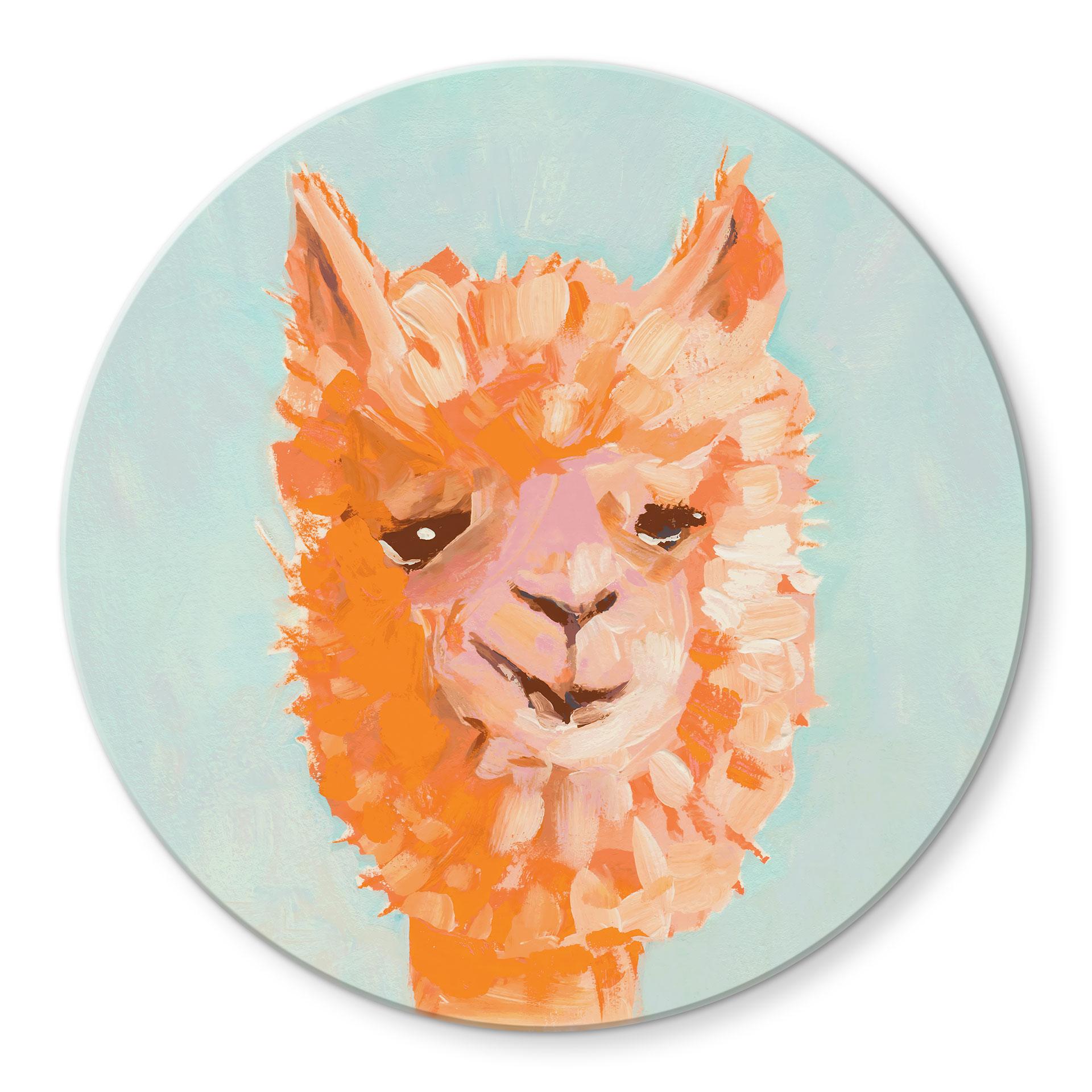 Glasbild Oranges Alpaca - Zwara - Rund