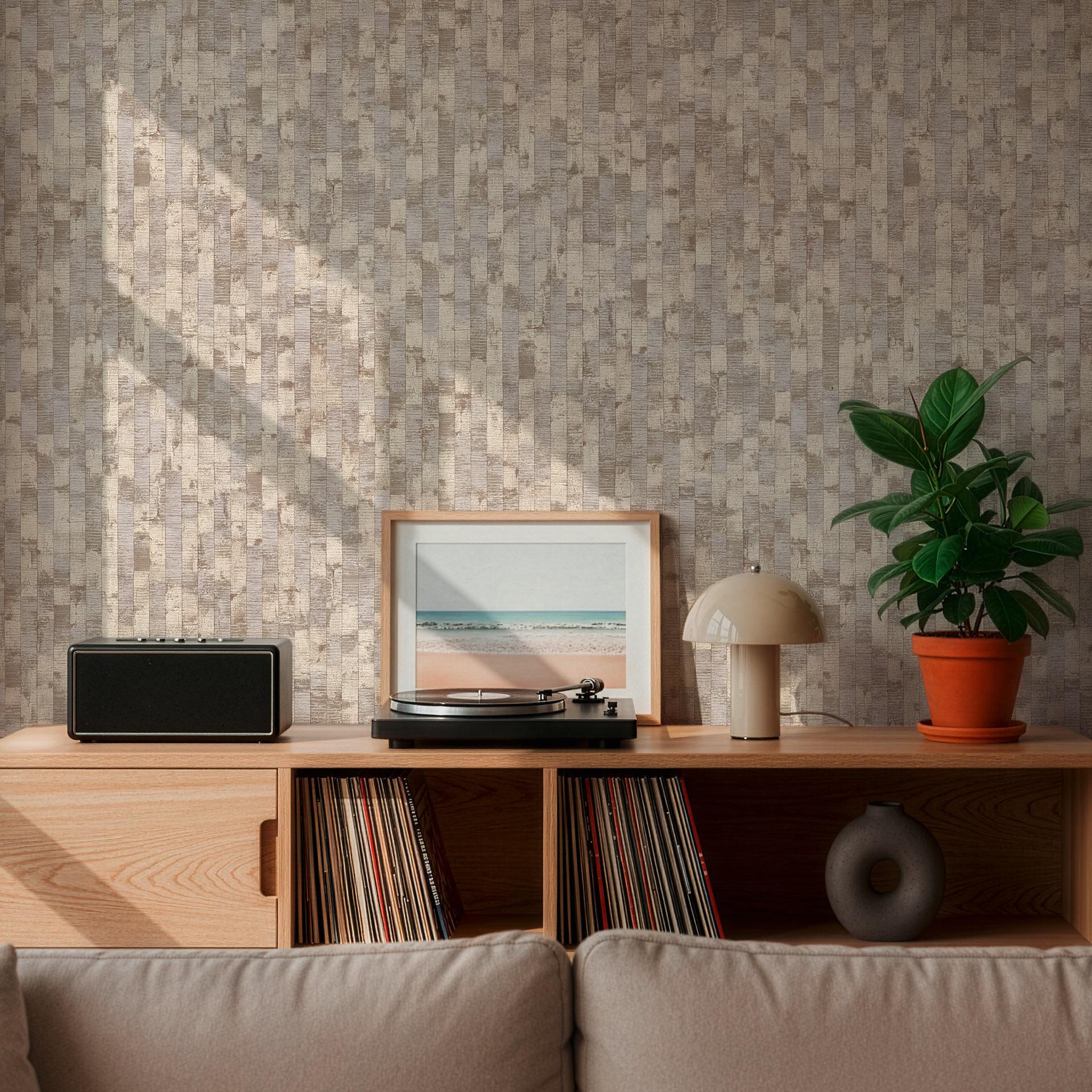Ikke-vævet tapet Daniel Urban Lines beige creme grå metallic - striber overfladestruktur gang