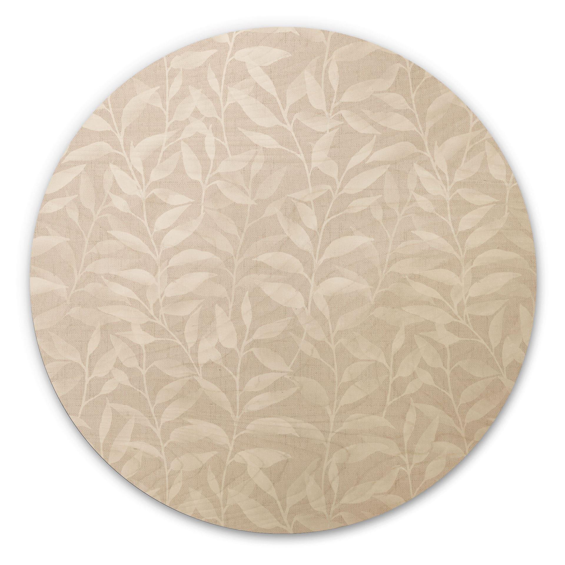 Billede af træ Delikate akvarelblade - blød beige - blomsterdekoration - rund