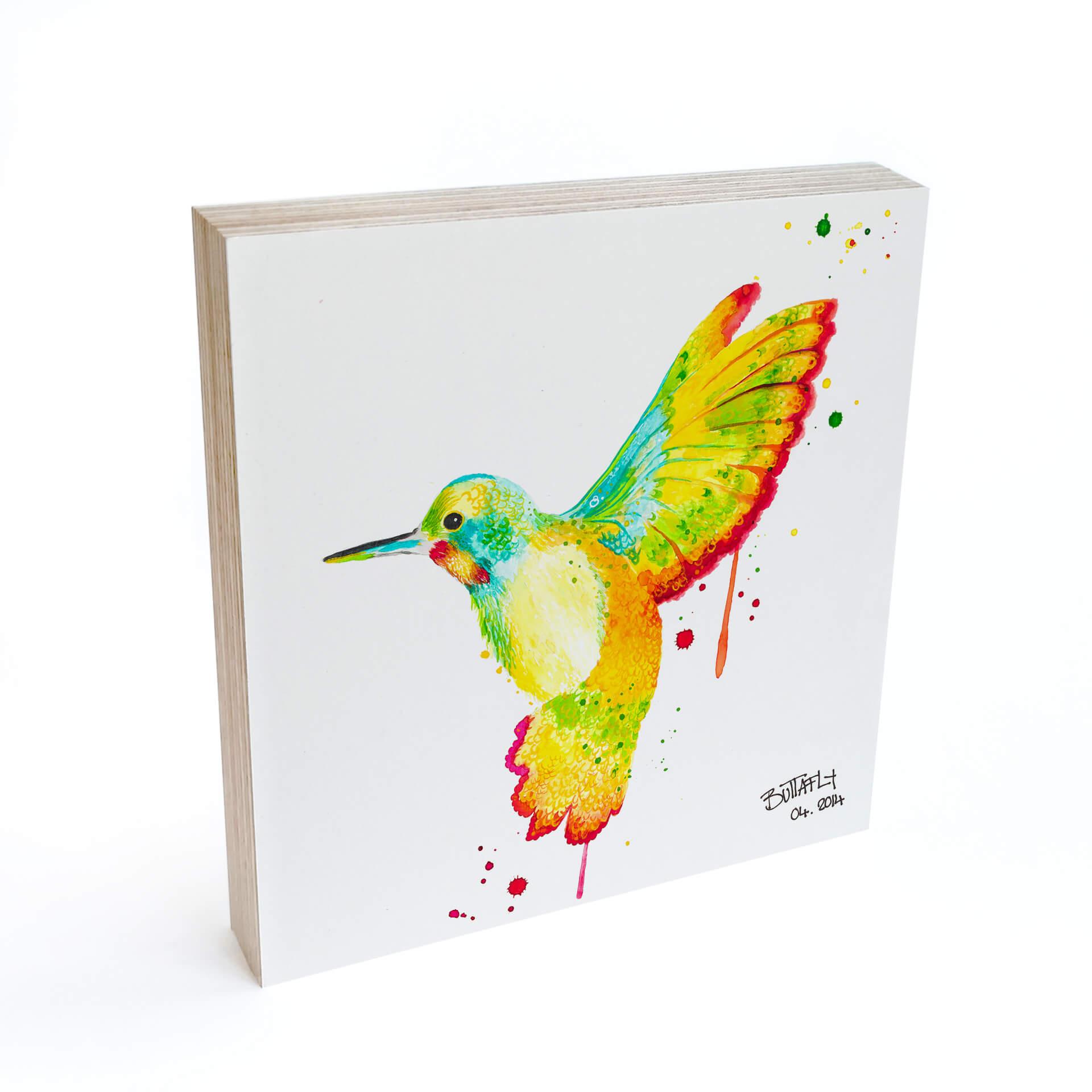Billede af træ til at sætte op - Buttafly - Kolibri - 15x15 cm