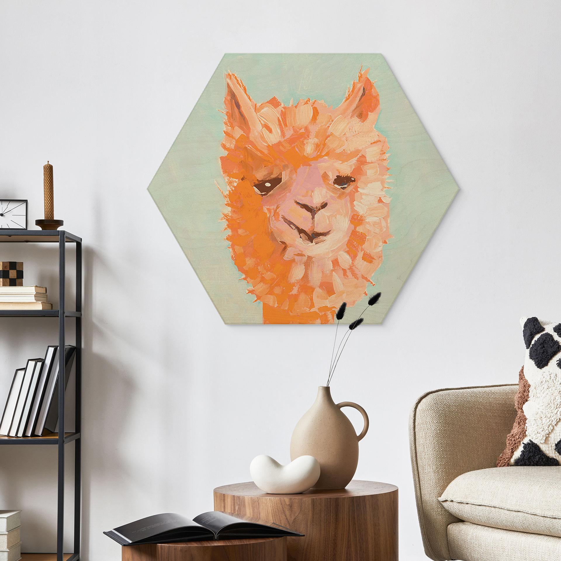 Hexagon Holzbild Oranges Alpaca - Zwara