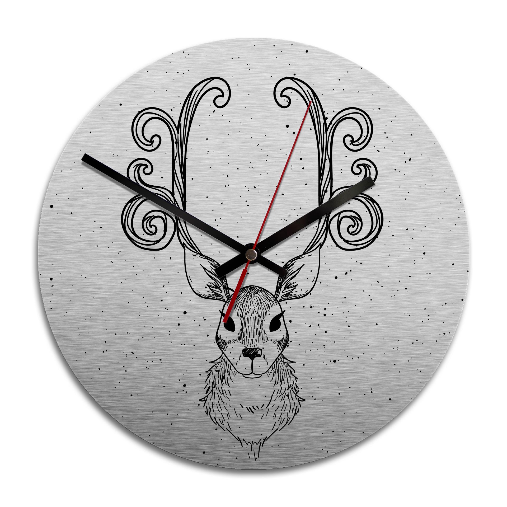 Horloge murale en Alu-Dibond - Argenté - Cerf